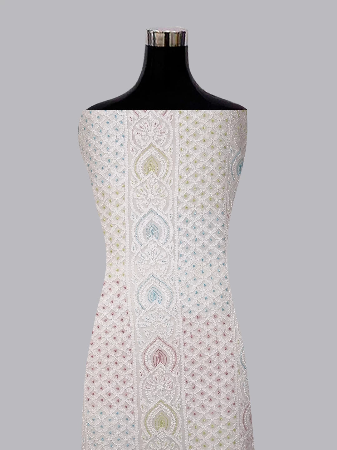 Ada Hand Embroidered White Viscose Georgette Lucknowi Chikankari Unstitched Kurta Dupatta Set With Cutdana Work 01A402350