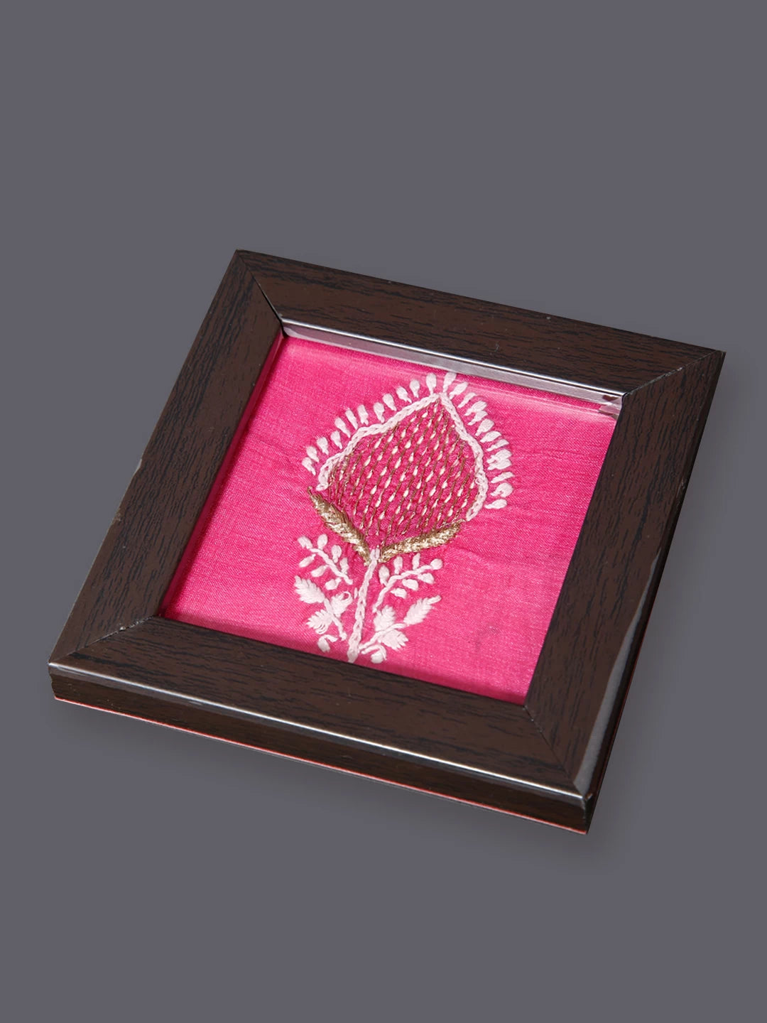 Ada Hand Embroidered French Pink Silk Lucknowi Chikankari Table Coaster With Zari Work 01A445730
