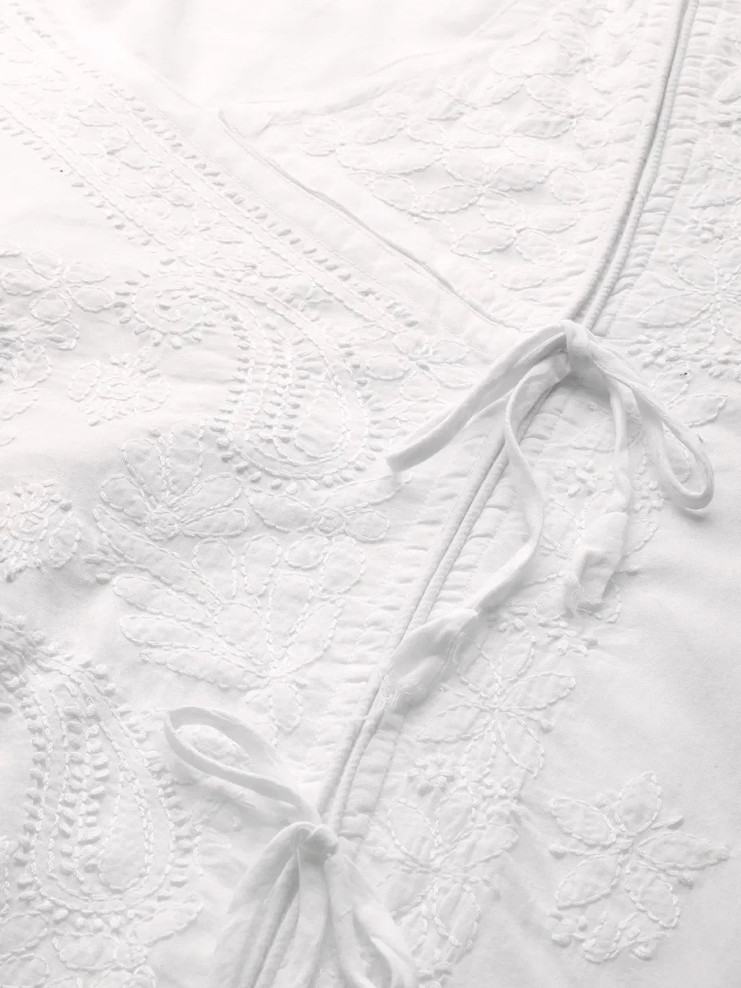 Ada Hand Embroidered White Cotton Angarkha Lucknowi Chikankari Kurta A100146