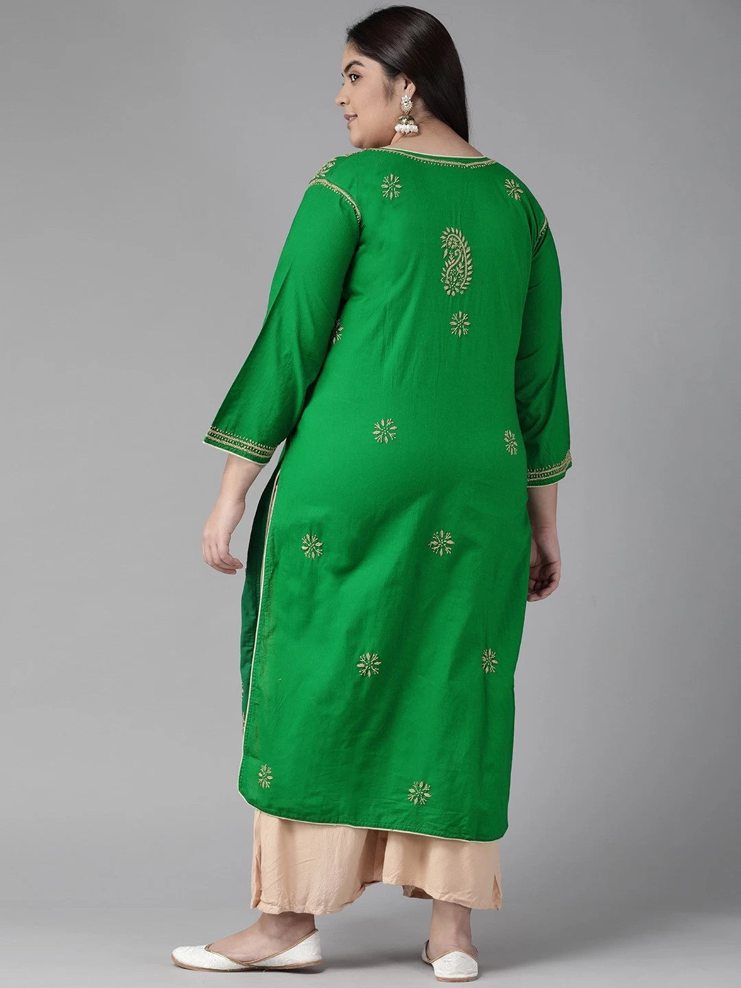 Ada Hand Embroidered Green Cotton Lucknowi Chikankari Straight Kurta A188088