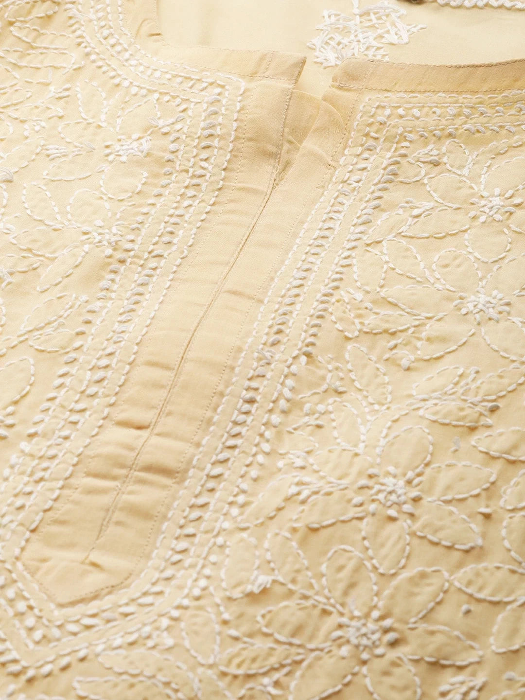 Ada Hand Embroidered Beige Cotton Lucknowi Chikankari Straight Kurta A411152