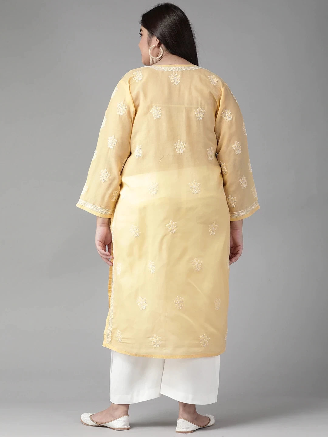 Ada Hand Embroidered Beige Cotton Lucknowi Chikankari Straight Kurta A411152