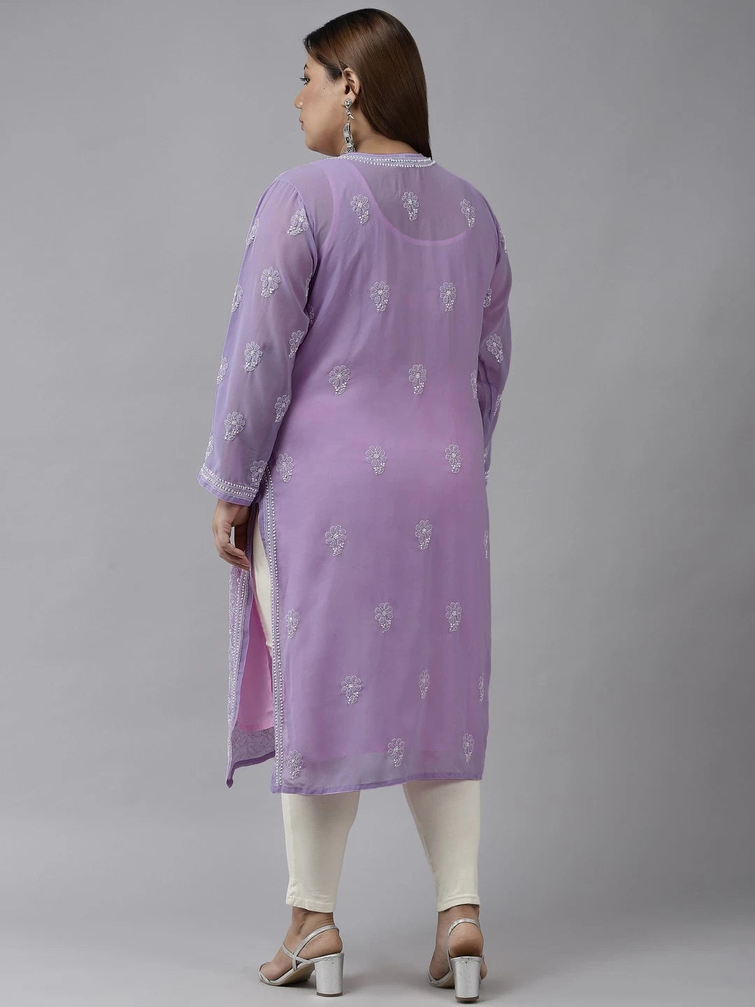 Ada Hand Embroidered Mauve Georgette Lucknowi Chikankari Straight Kurta A95487