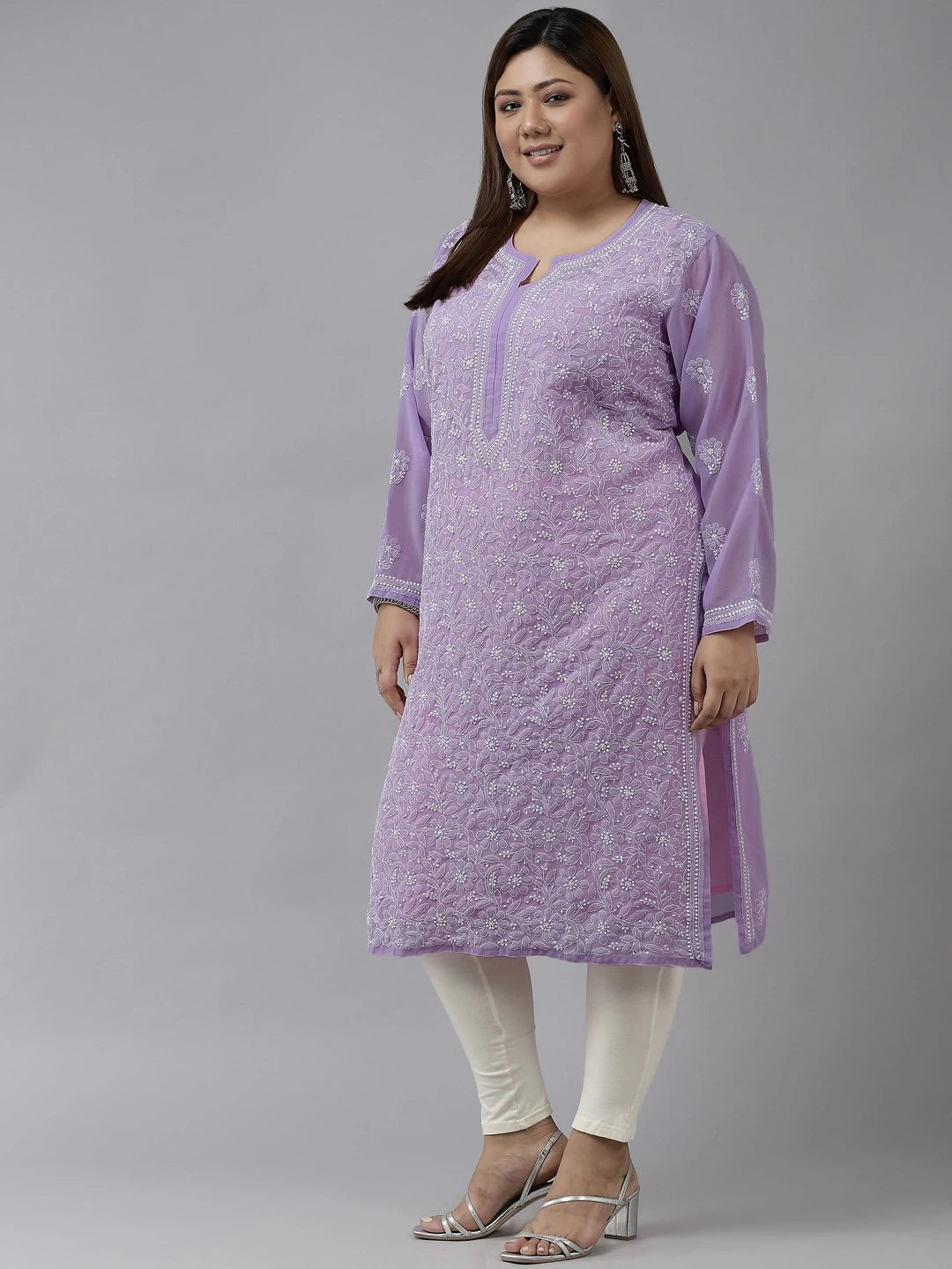 Ada Hand Embroidered Mauve Georgette Lucknowi Chikankari Straight Kurta A95487