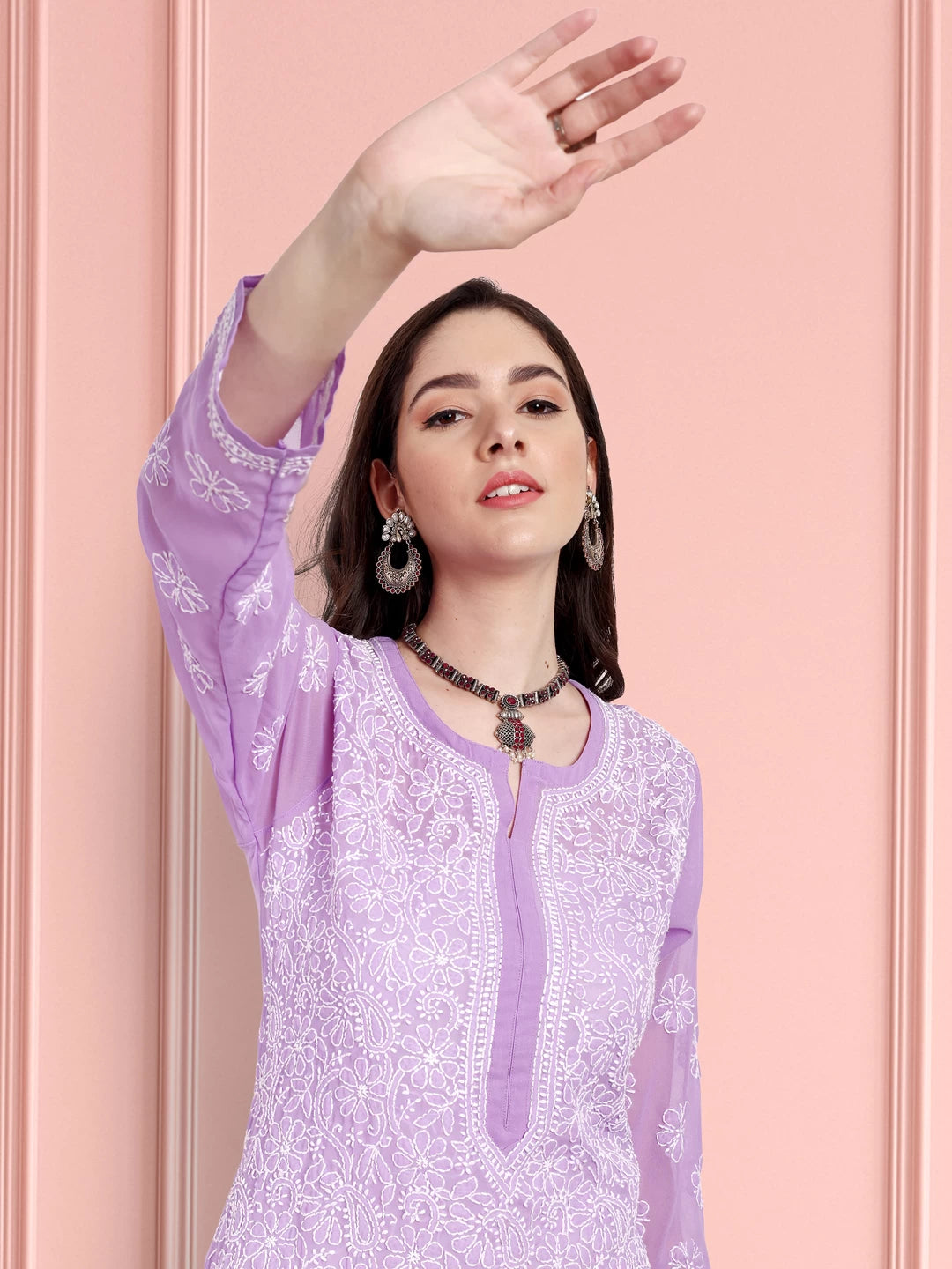 Ada Hand Embroidered Mauve Georgette Lucknowi Chikankari Straight Kurta A95487