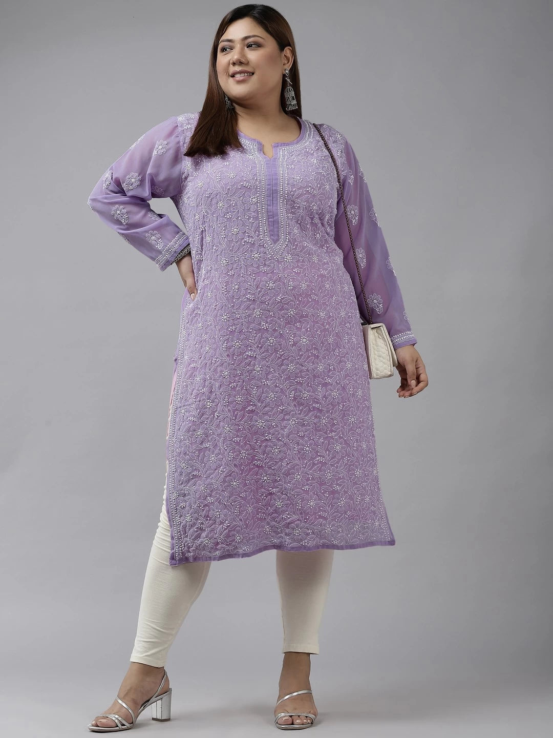 Ada Hand Embroidered Mauve Georgette Lucknowi Chikankari Straight Kurta A95487