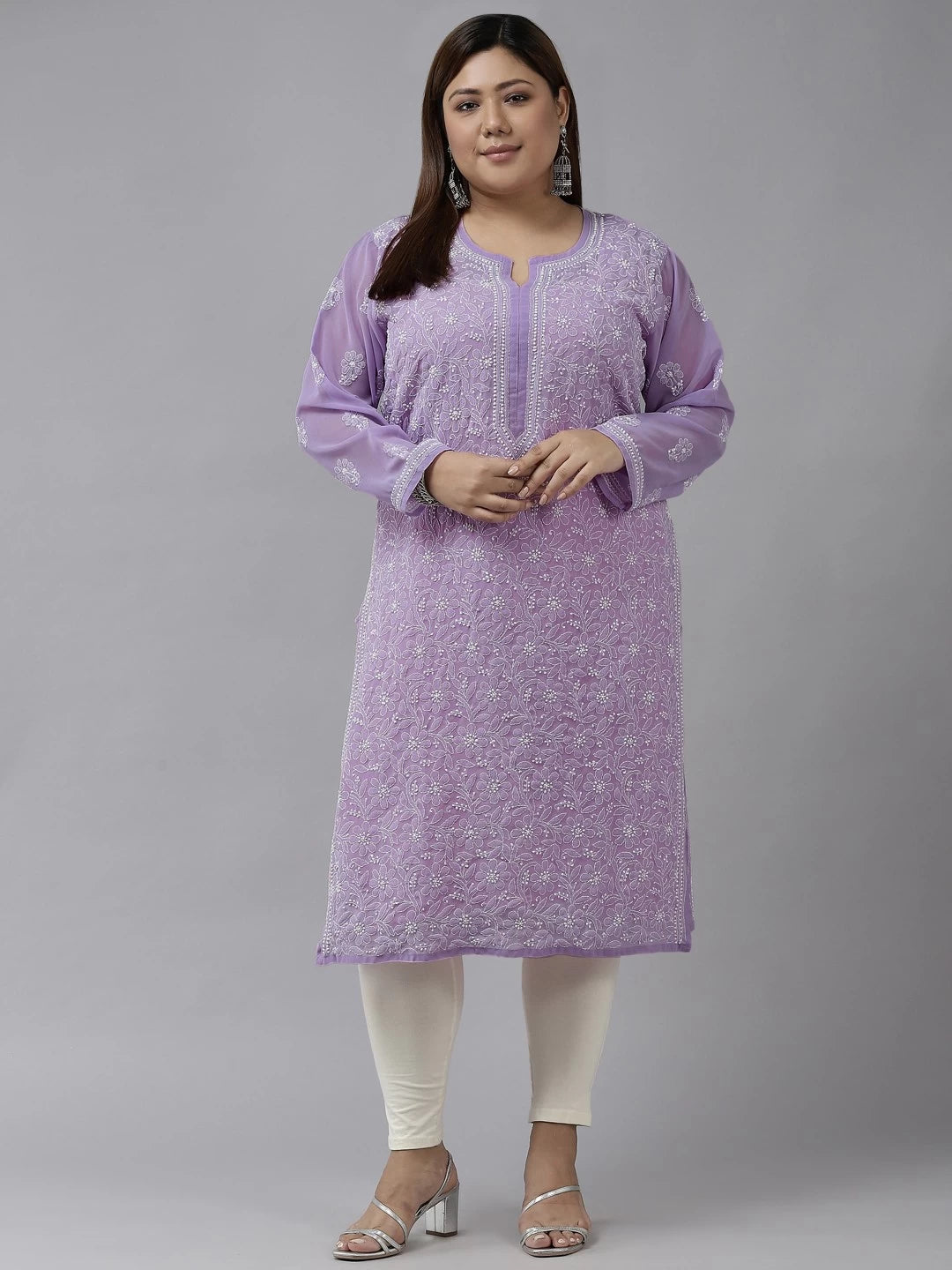 Ada Hand Embroidered Mauve Georgette Lucknowi Chikankari Straight Kurta A95487