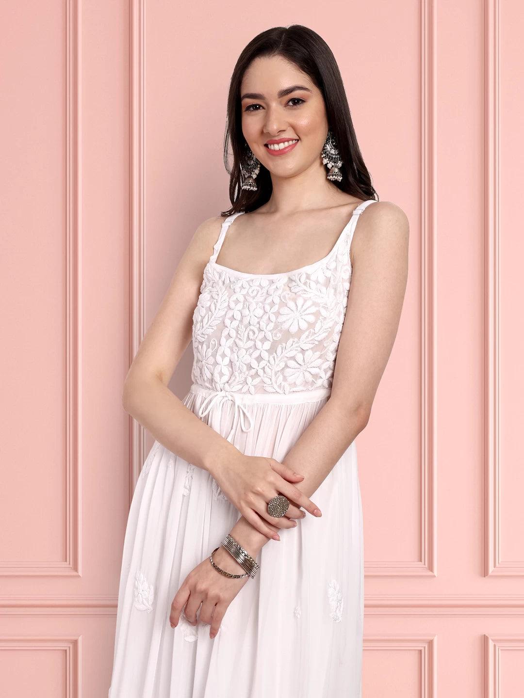 Ada Hand Embroidered White Viscose Georgette Lucknowi Chikankari Co-Ord Set A811243
