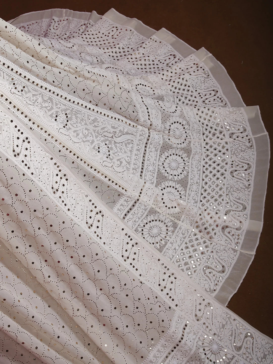 Ada Hand Embroidered Ivory White Pure Georgette Lucknowi Chikankari Lehenga Set With Muqaish Work 01A377874