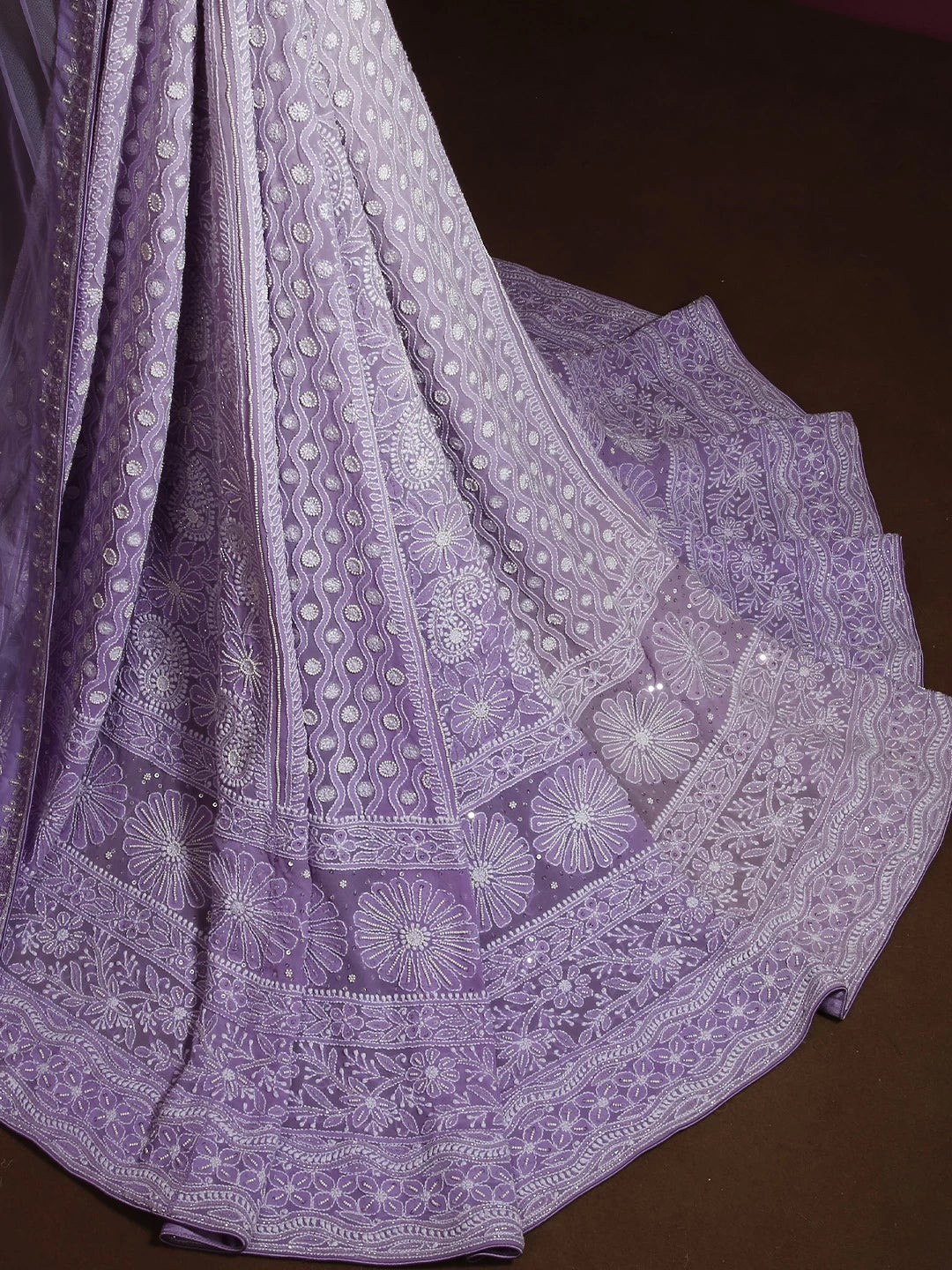 Ada Hand Embroidered Ombre Shade Of Mauve And Purple Pure Georgette Lucknowi Chikankari Lehenga Set With Cutdana Pearl 01A339018