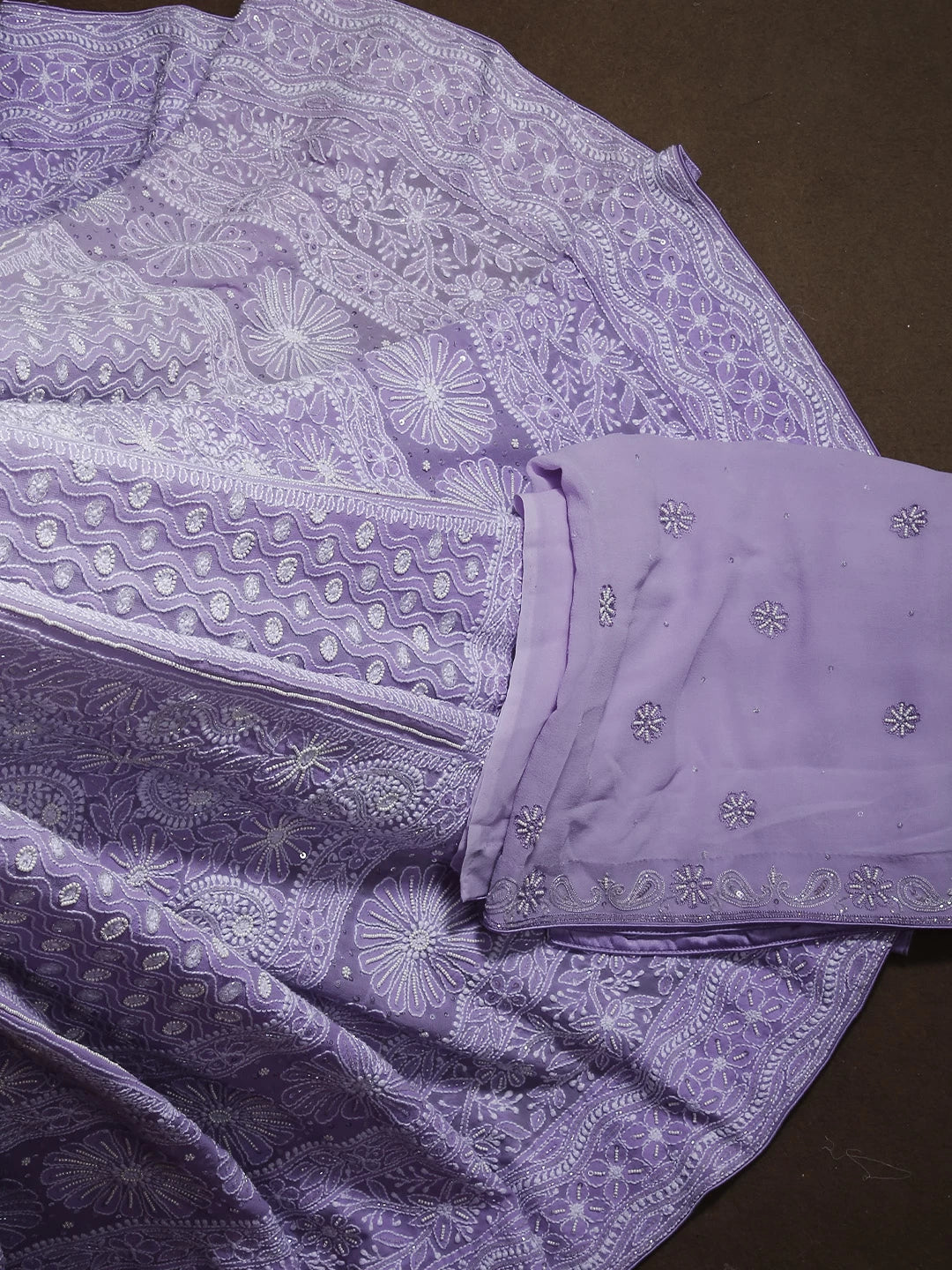 Ada Hand Embroidered Ombre Shade Of Mauve And Purple Pure Georgette Lucknowi Chikankari Lehenga Set With Cutdana Pearl 01A339018