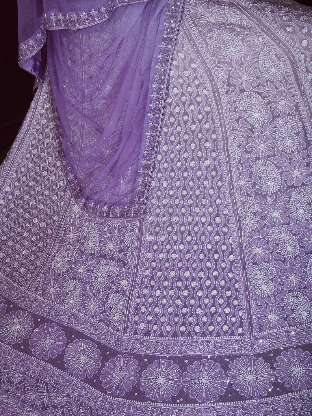 Ada Hand Embroidered Ombre Shade Of Mauve And Purple Pure Georgette Lucknowi Chikankari Lehenga Set With Cutdana Pearl 01A339018