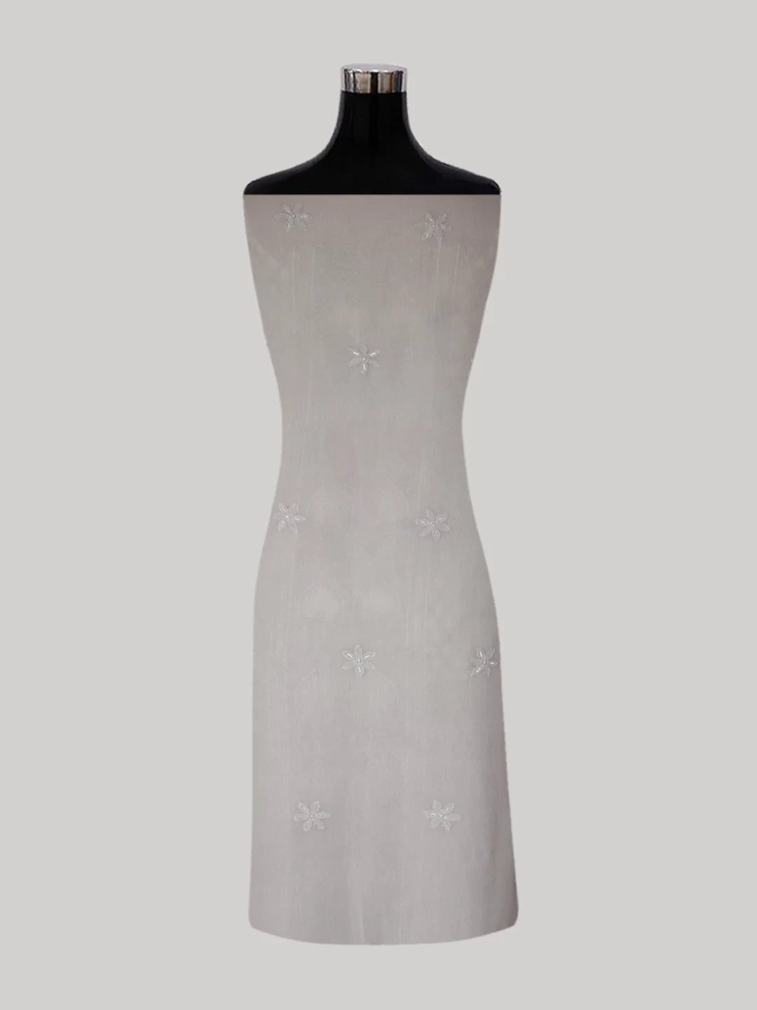 Ada Hand Embroidered Coin Grey Viscose Georgette Lucknowi Chikankari Unstitched Kurta Dupatta Set With Pearl Work 01A413394