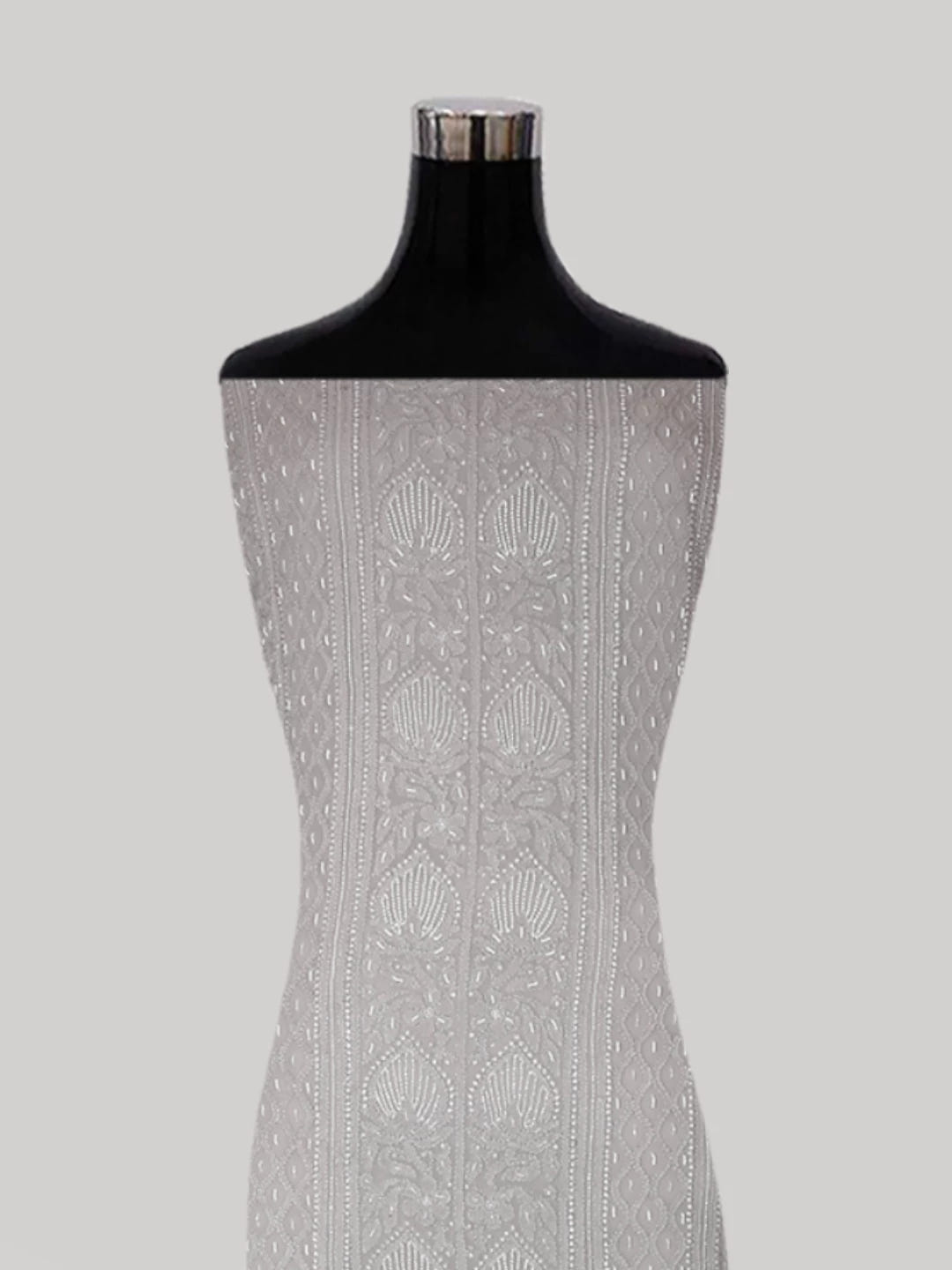 Ada Hand Embroidered Coin Grey Viscose Georgette Lucknowi Chikankari Unstitched Kurta Dupatta Set With Pearl Work 01A413394