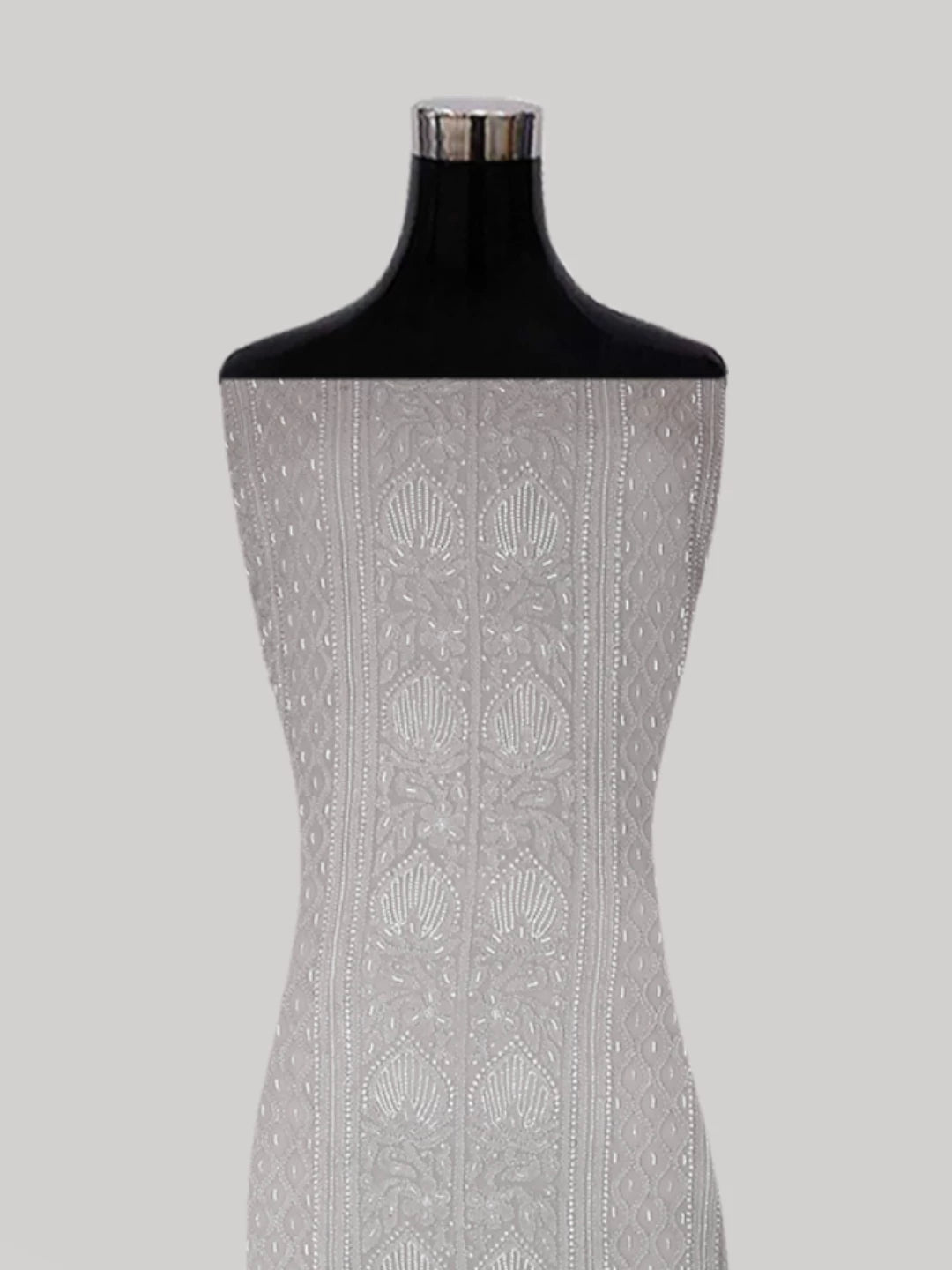 Ada Hand Embroidered Coin Grey Viscose Georgette Lucknowi Chikankari Unstitched Kurta Dupatta Set With Pearl Work 01A413394