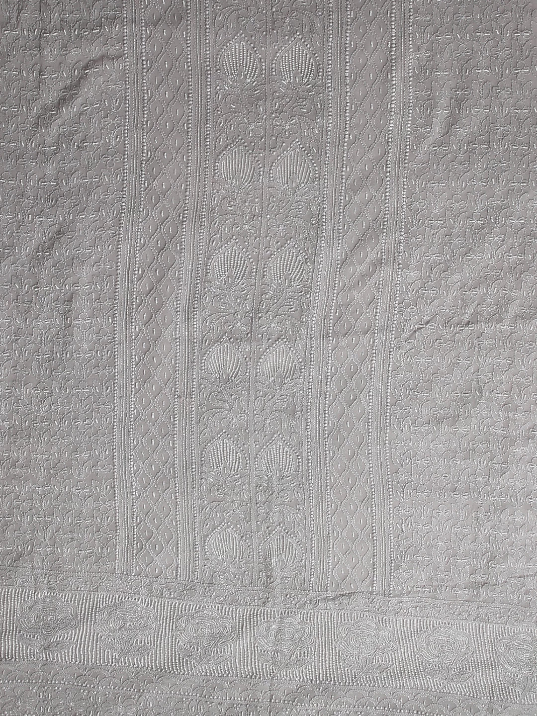 Ada Hand Embroidered Coin Grey Viscose Georgette Lucknowi Chikankari Unstitched Kurta Dupatta Set With Pearl Work 01A413394