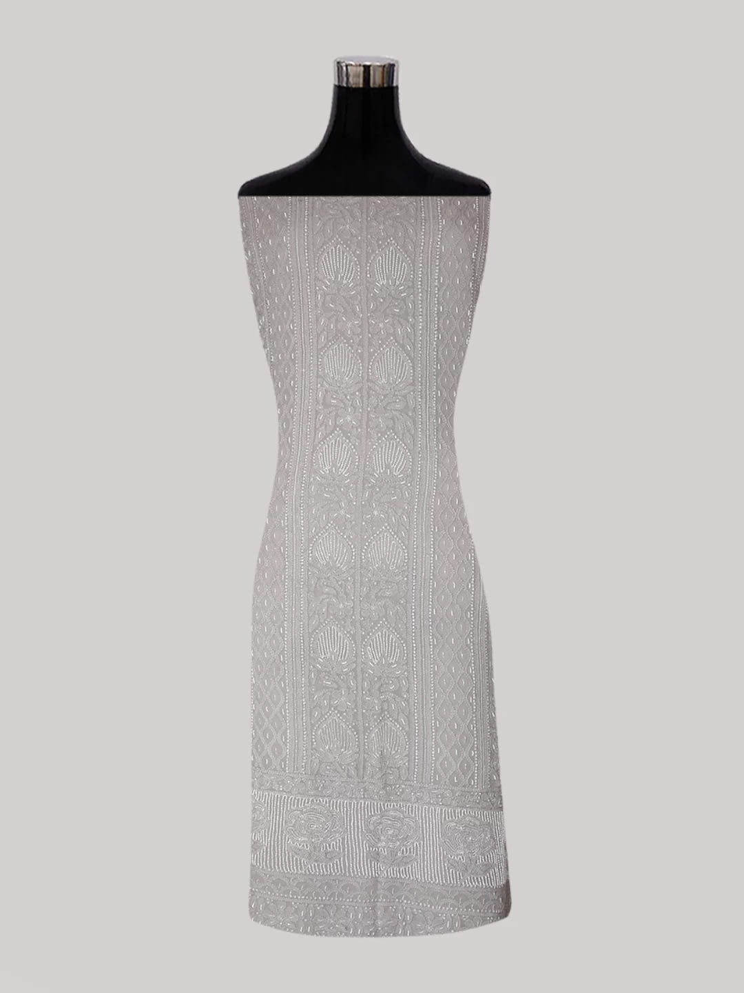 Ada Hand Embroidered Coin Grey Viscose Georgette Lucknowi Chikankari Unstitched Kurta Dupatta Set With Pearl Work 01A413394