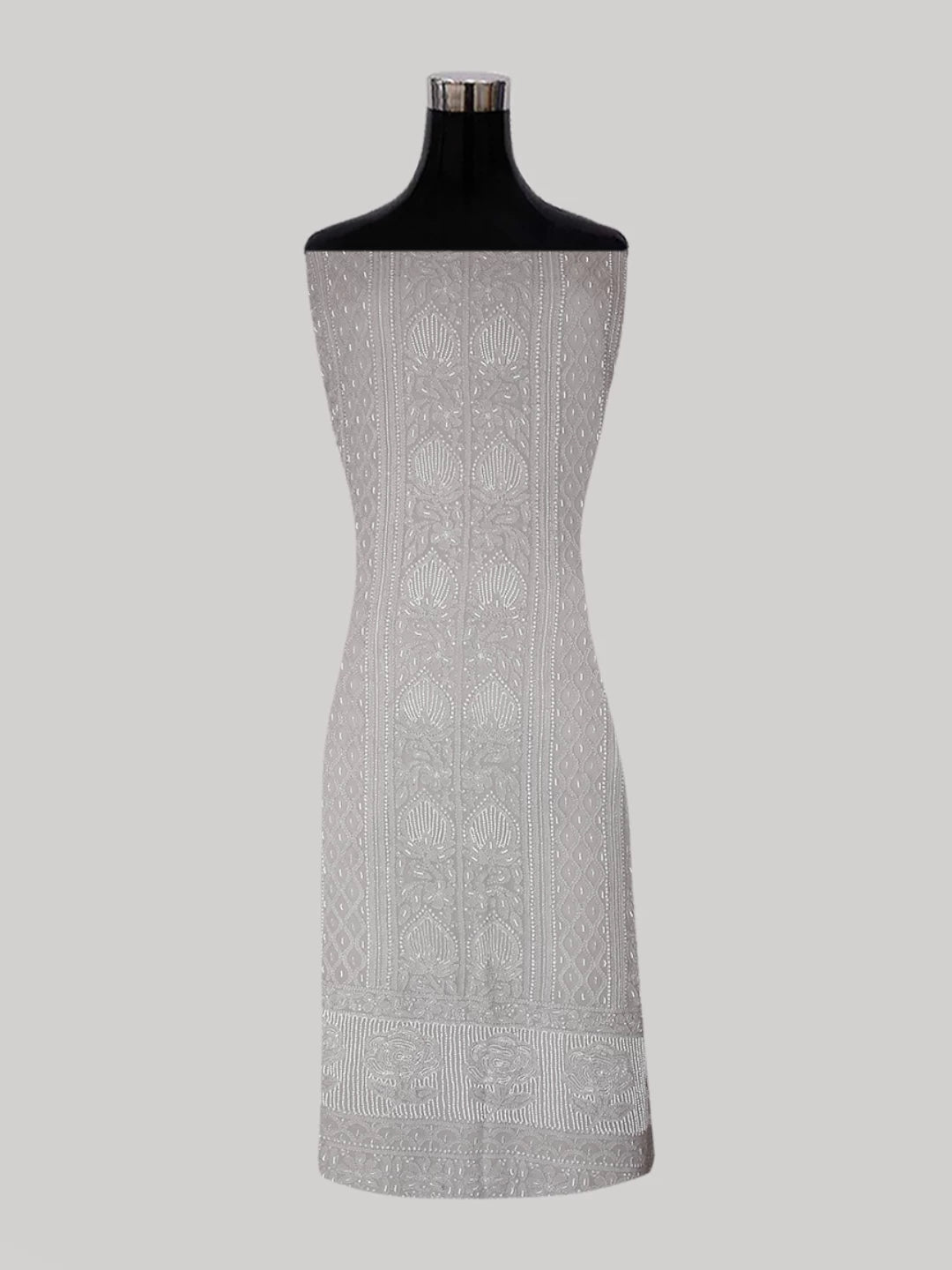 Ada Hand Embroidered Coin Grey Viscose Georgette Lucknowi Chikankari Unstitched Kurta Dupatta Set With Pearl Work 01A413394