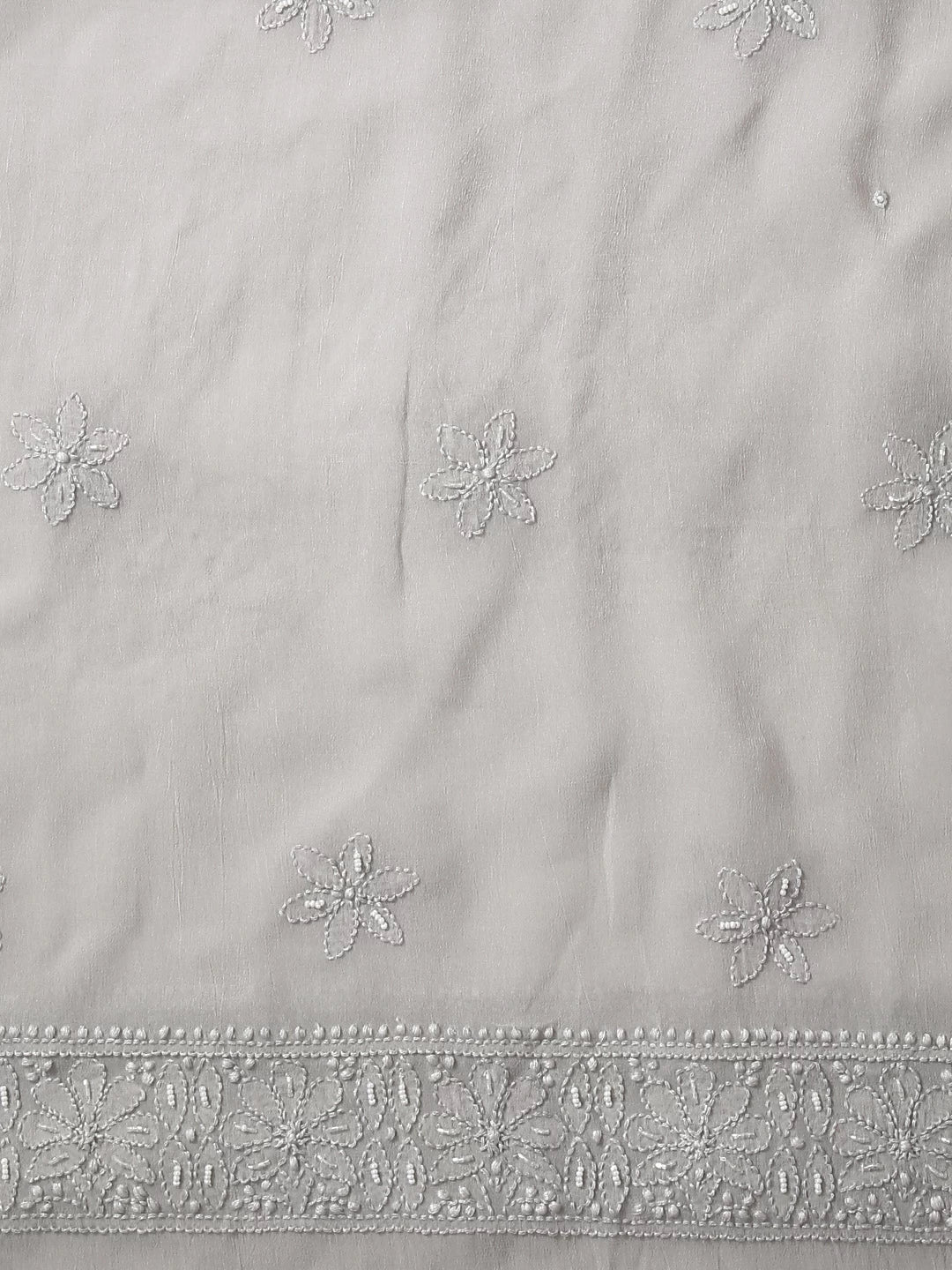 Ada Hand Embroidered Coin Grey Viscose Georgette Lucknowi Chikankari Unstitched Kurta Dupatta Set With Pearl Work 01A413394