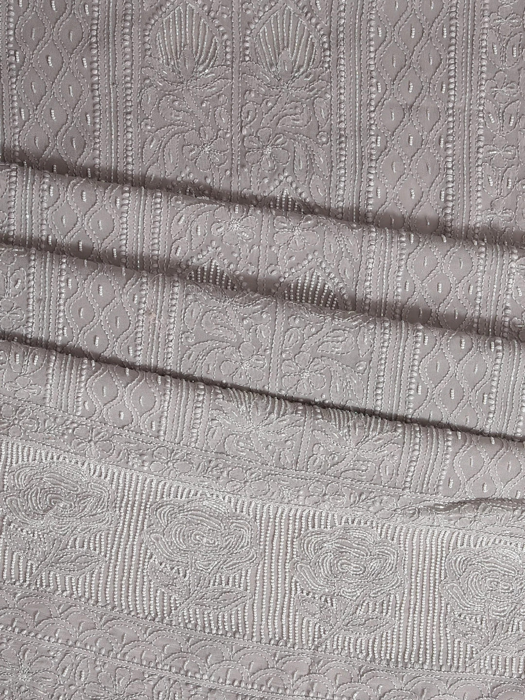Ada Hand Embroidered Coin Grey Viscose Georgette Lucknowi Chikankari Unstitched Kurta Dupatta Set With Pearl Work 01A413394