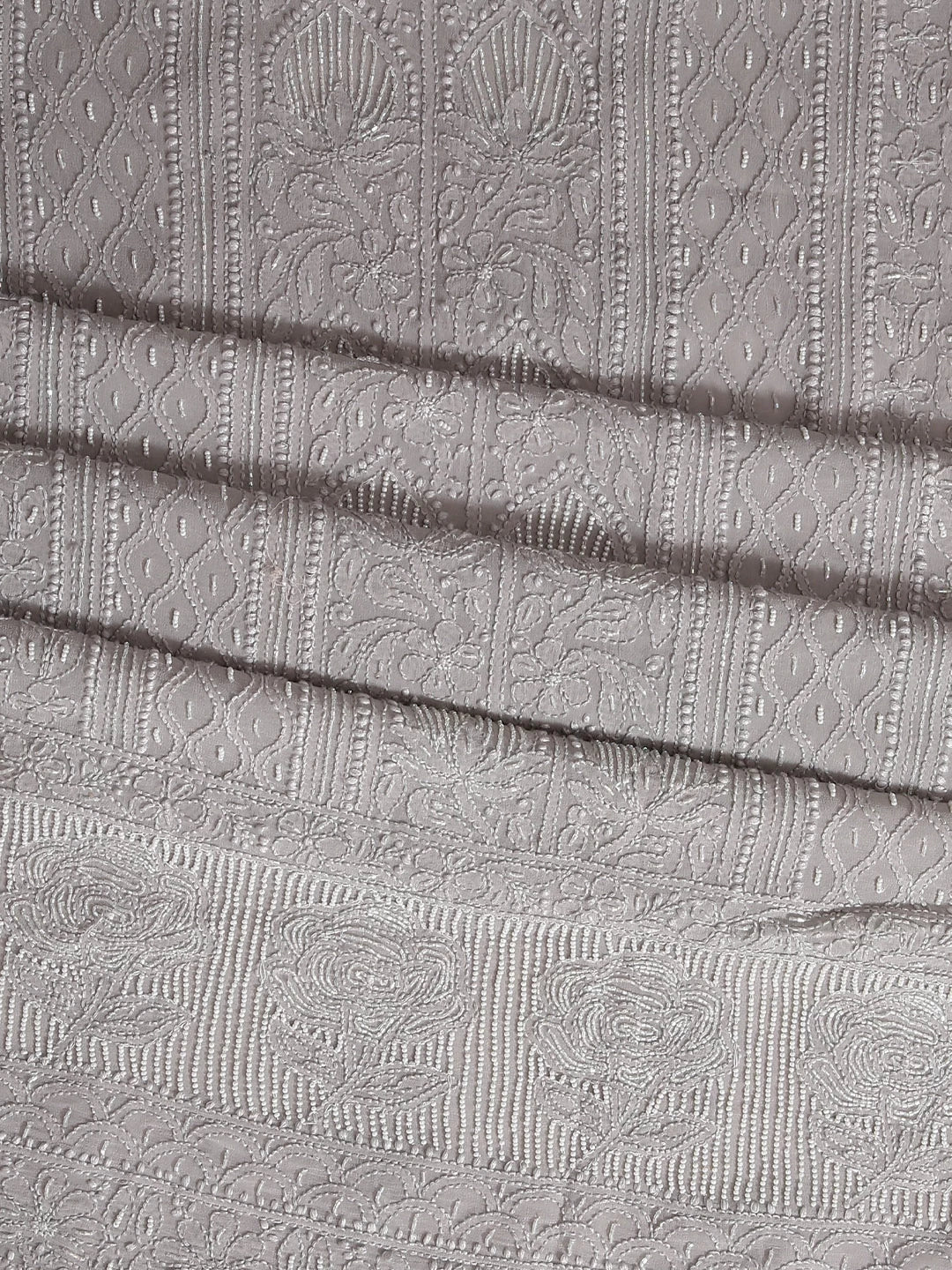 Ada Hand Embroidered Coin Grey Viscose Georgette Lucknowi Chikankari Unstitched Kurta Dupatta Set With Pearl Work 01A413394