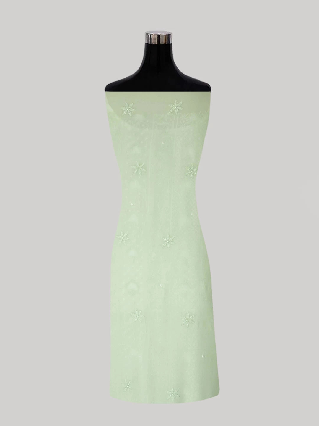 Ada Hand Embroidered Tea Green Viscose Georgette Lucknowi Chikankari Unstitched Kurta Dupatta Set With Pearl Work 01A399888