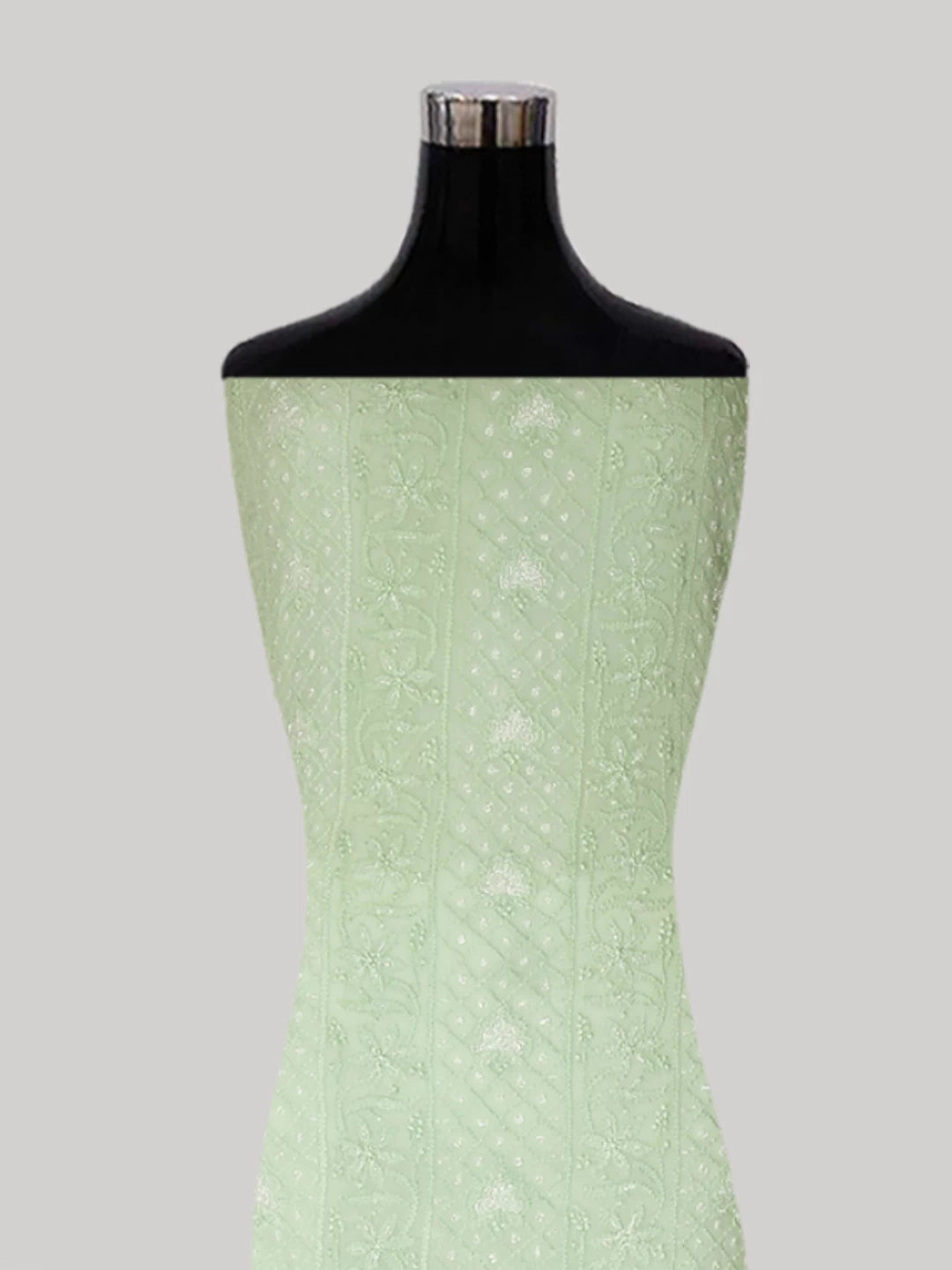 Ada Hand Embroidered Tea Green Viscose Georgette Lucknowi Chikankari Unstitched Kurta Dupatta Set With Pearl Work 01A399888