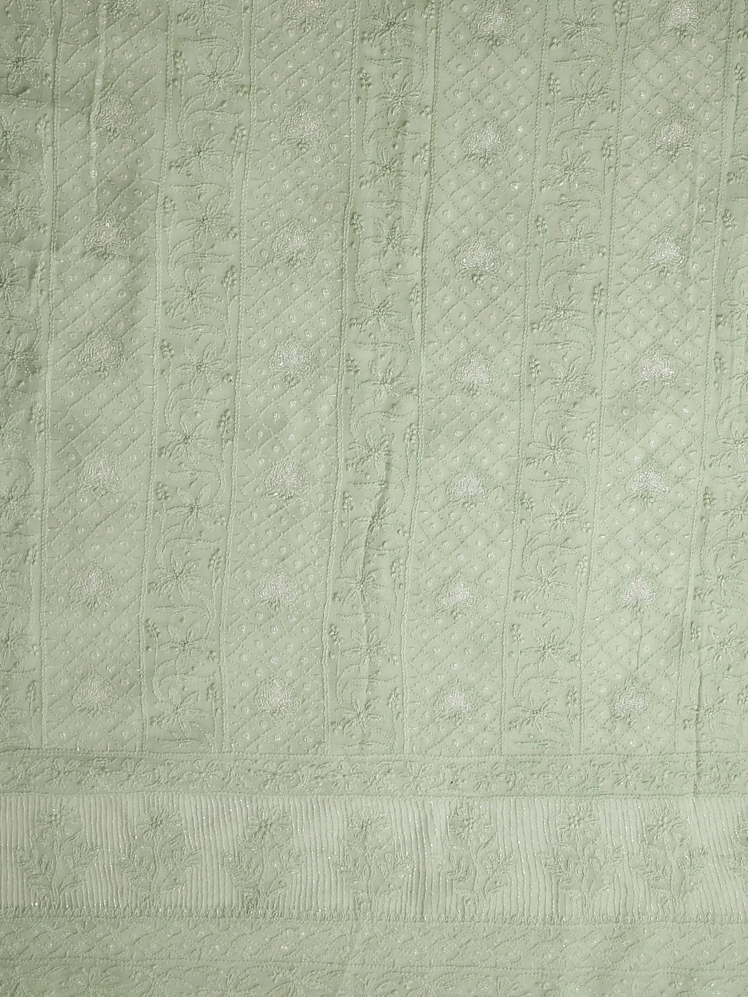 Ada Hand Embroidered Tea Green Viscose Georgette Lucknowi Chikankari Unstitched Kurta Dupatta Set With Pearl Work 01A399888