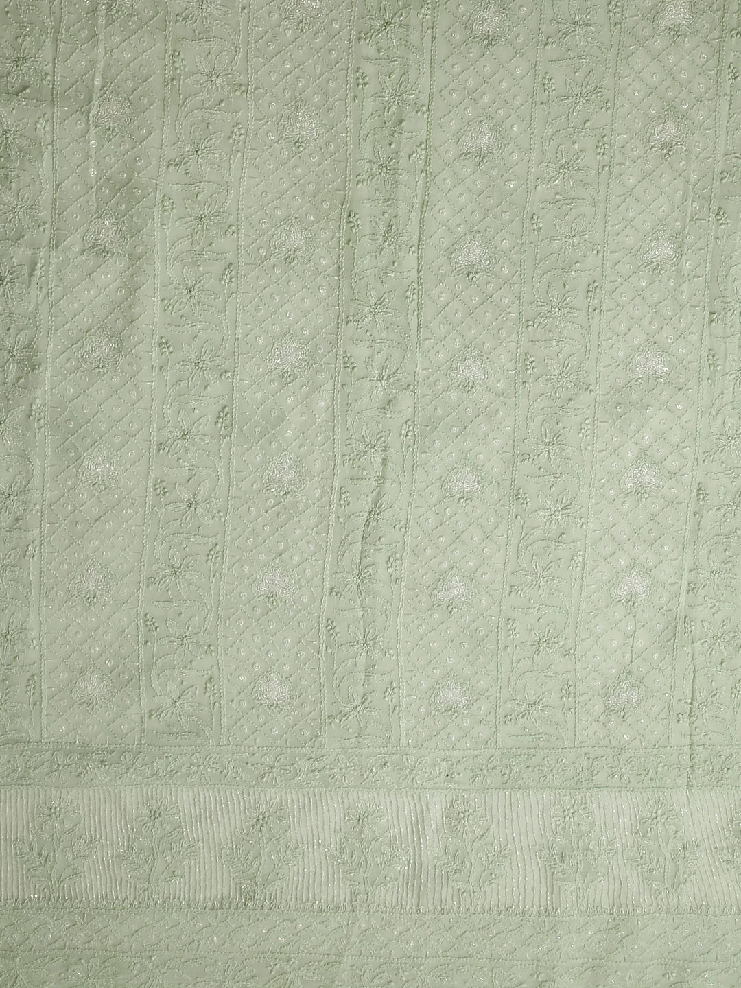 Ada Hand Embroidered Tea Green Viscose Georgette Lucknowi Chikankari Unstitched Kurta Dupatta Set With Pearl Work 01A399888
