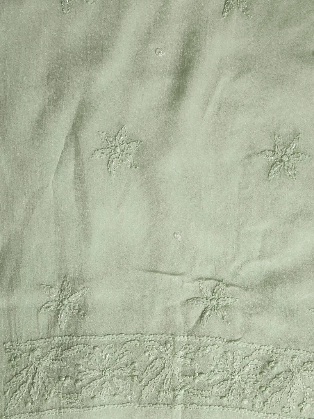 Ada Hand Embroidered Tea Green Viscose Georgette Lucknowi Chikankari Unstitched Kurta Dupatta Set With Pearl Work 01A399888