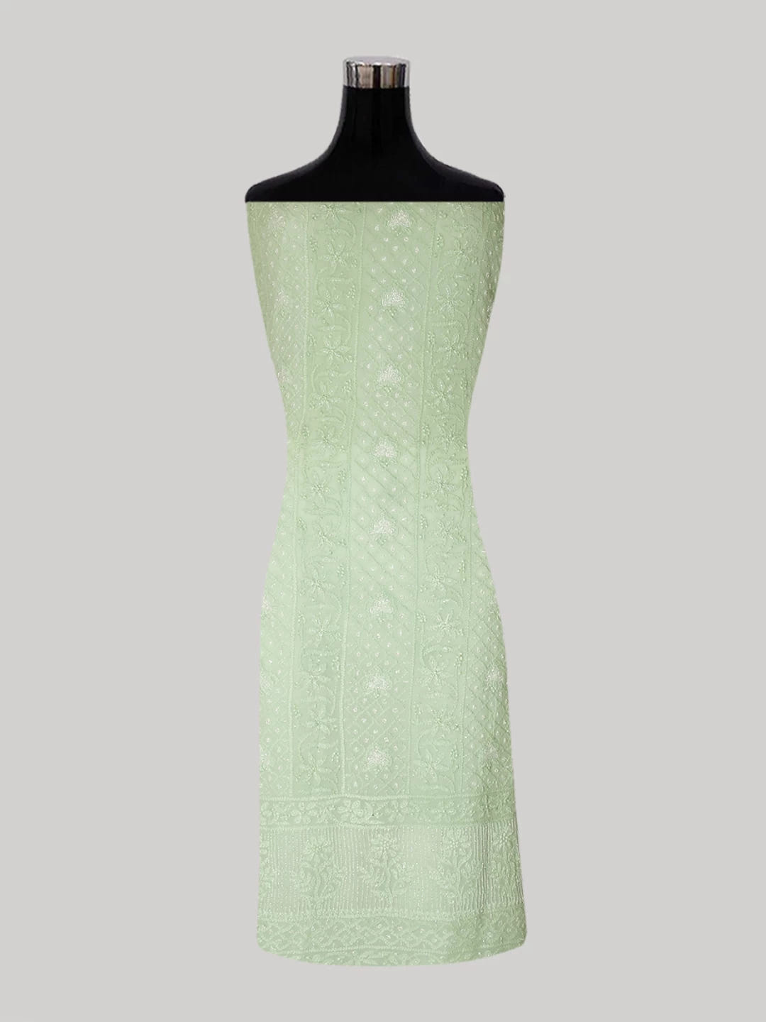 Ada Hand Embroidered Tea Green Viscose Georgette Lucknowi Chikankari Unstitched Kurta Dupatta Set With Pearl Work 01A399888