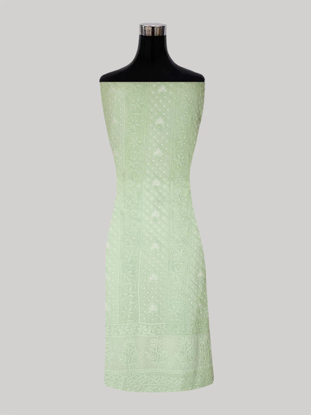 Ada Hand Embroidered Tea Green Viscose Georgette Lucknowi Chikankari Unstitched Kurta Dupatta Set With Pearl Work 01A399888