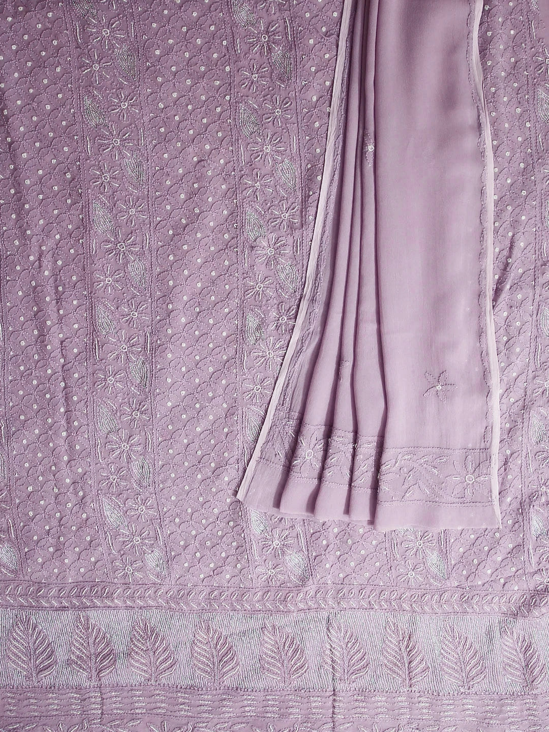Ada Hand Embroidered Thistle Purple Viscose Georgette Lucknowi Chikankari Unstitched Kurta Dupatta Set With Pearl Work 01A383472