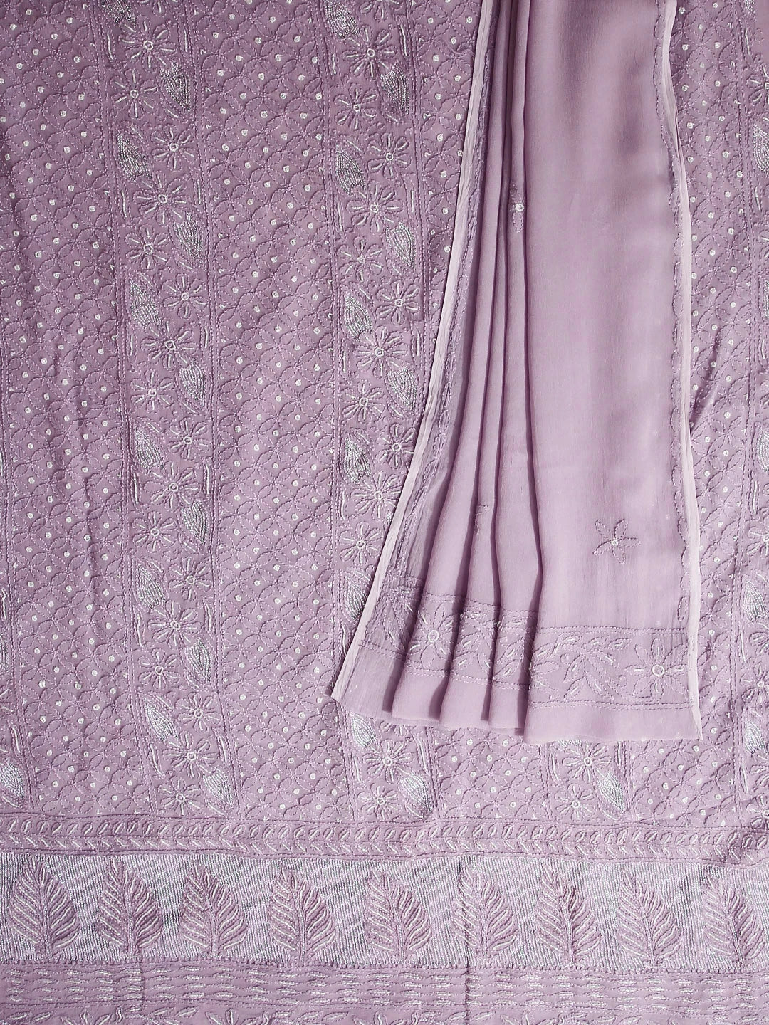 Ada Hand Embroidered Thistle Purple Viscose Georgette Lucknowi Chikankari Unstitched Kurta Dupatta Set With Pearl Work 01A383472