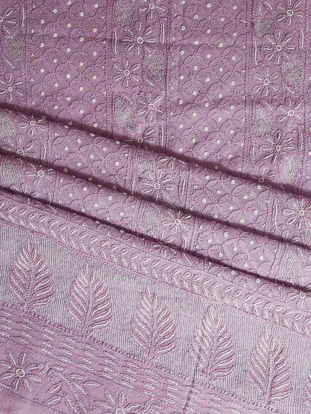 Ada Hand Embroidered Thistle Purple Viscose Georgette Lucknowi Chikankari Unstitched Kurta Dupatta Set With Pearl Work 01A383472