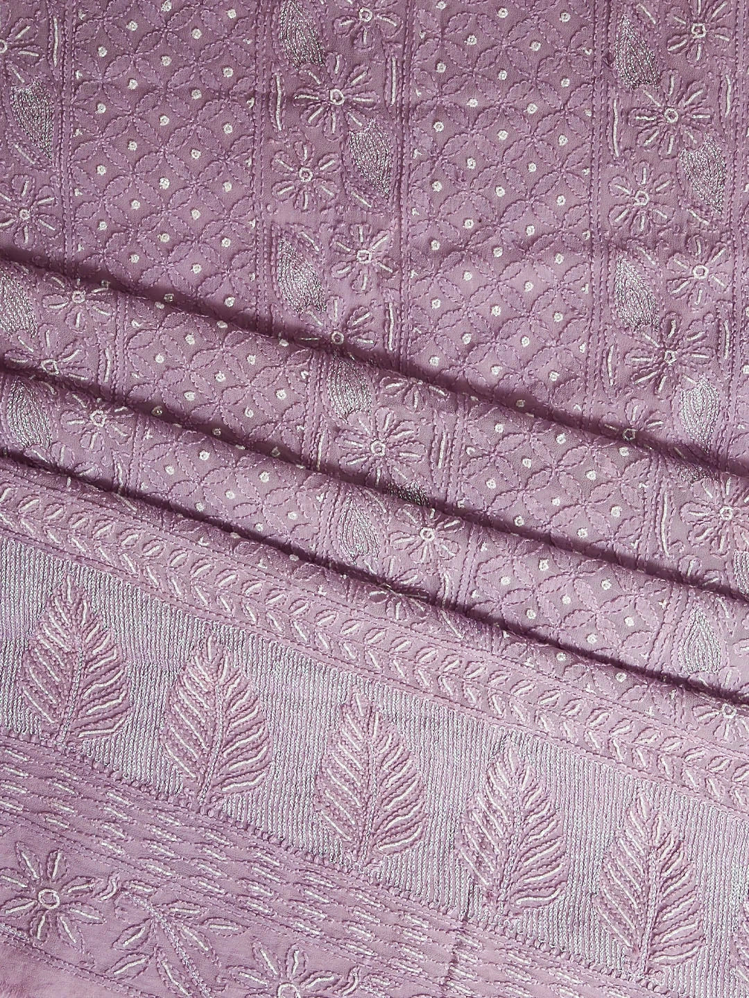 Ada Hand Embroidered Thistle Purple Viscose Georgette Lucknowi Chikankari Unstitched Kurta Dupatta Set With Pearl Work 01A383472