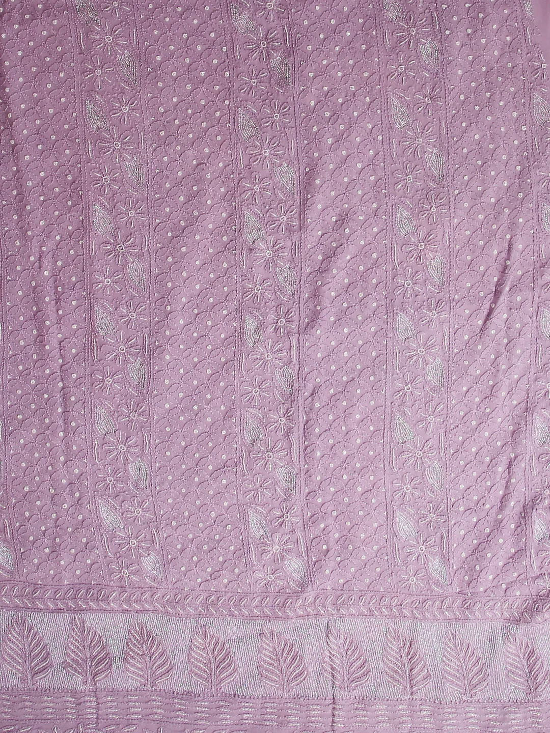 Ada Hand Embroidered Thistle Purple Viscose Georgette Lucknowi Chikankari Unstitched Kurta Dupatta Set With Pearl Work 01A383472