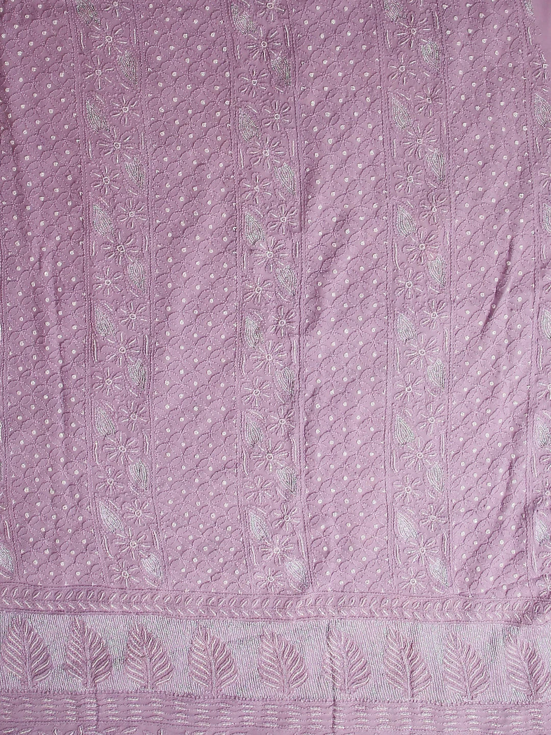 Ada Hand Embroidered Thistle Purple Viscose Georgette Lucknowi Chikankari Unstitched Kurta Dupatta Set With Pearl Work 01A383472