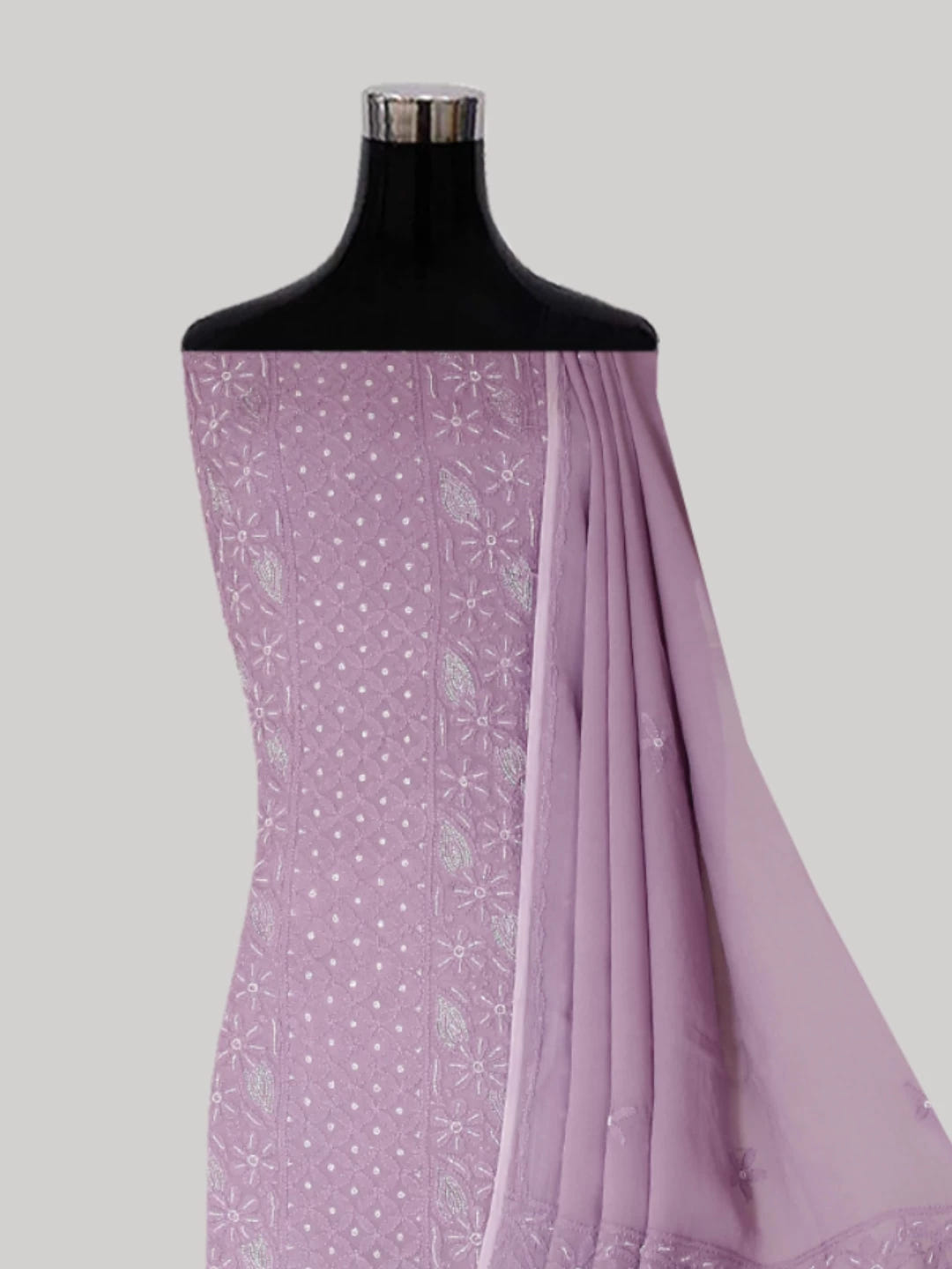 Ada Hand Embroidered Thistle Purple Viscose Georgette Lucknowi Chikankari Unstitched Kurta Dupatta Set With Pearl Work 01A383472
