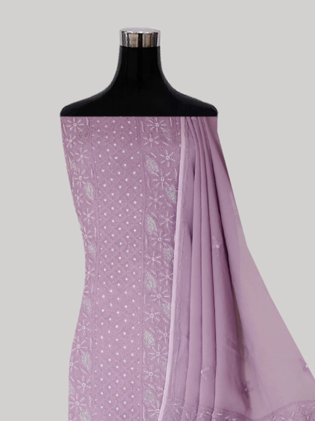 Ada Hand Embroidered Thistle Purple Viscose Georgette Lucknowi Chikankari Unstitched Kurta Dupatta Set With Pearl Work 01A383472