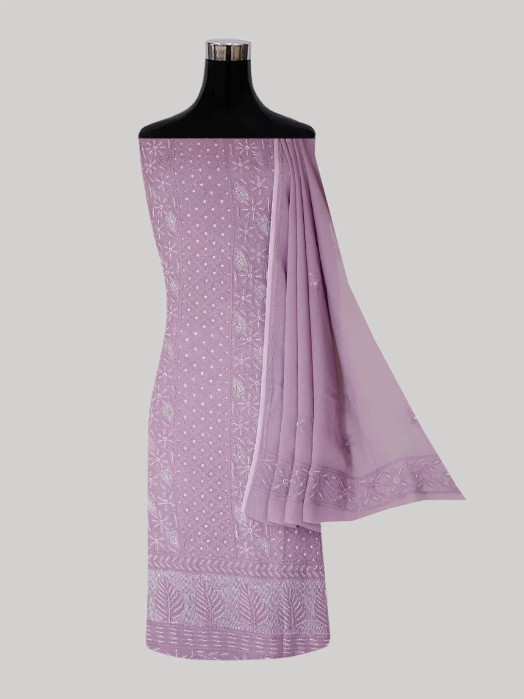 Ada Hand Embroidered Thistle Purple Viscose Georgette Lucknowi Chikankari Unstitched Kurta Dupatta Set With Pearl Work 01A383472