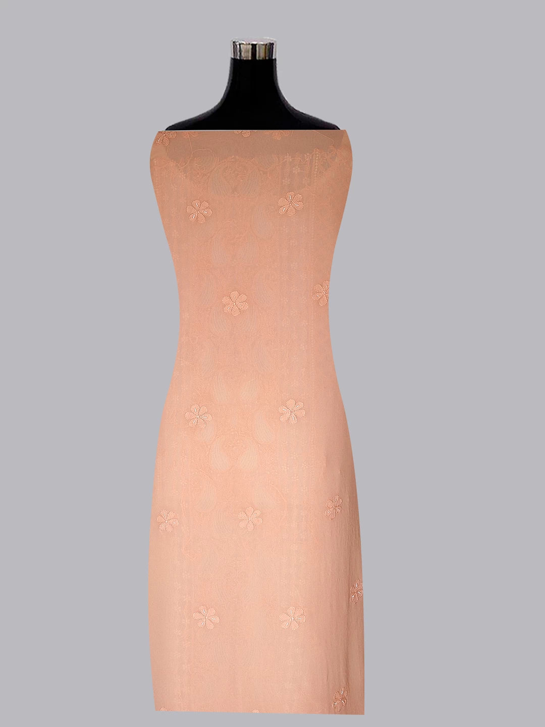 Ada Hand Embroidered Peach Viscose Georgette Lucknowi Chikankari Unstitched Kurta Dupatta Set With Pearl Work 01A413387