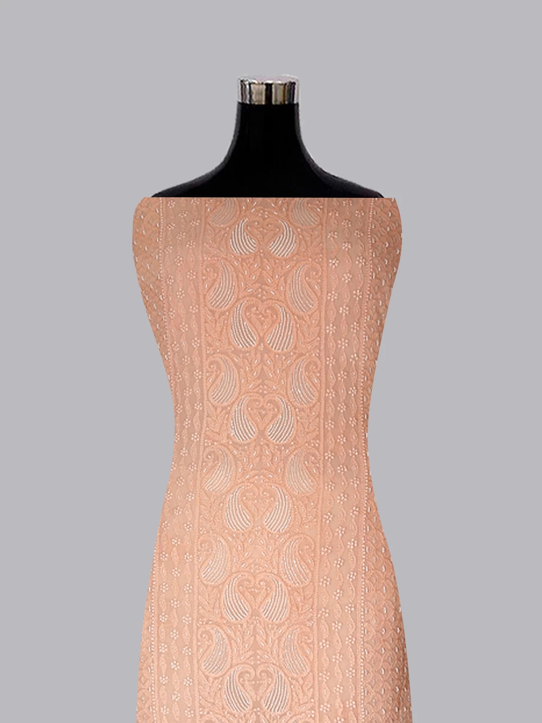 Ada Hand Embroidered Peach Viscose Georgette Lucknowi Chikankari Unstitched Kurta Dupatta Set With Pearl Work 01A413387