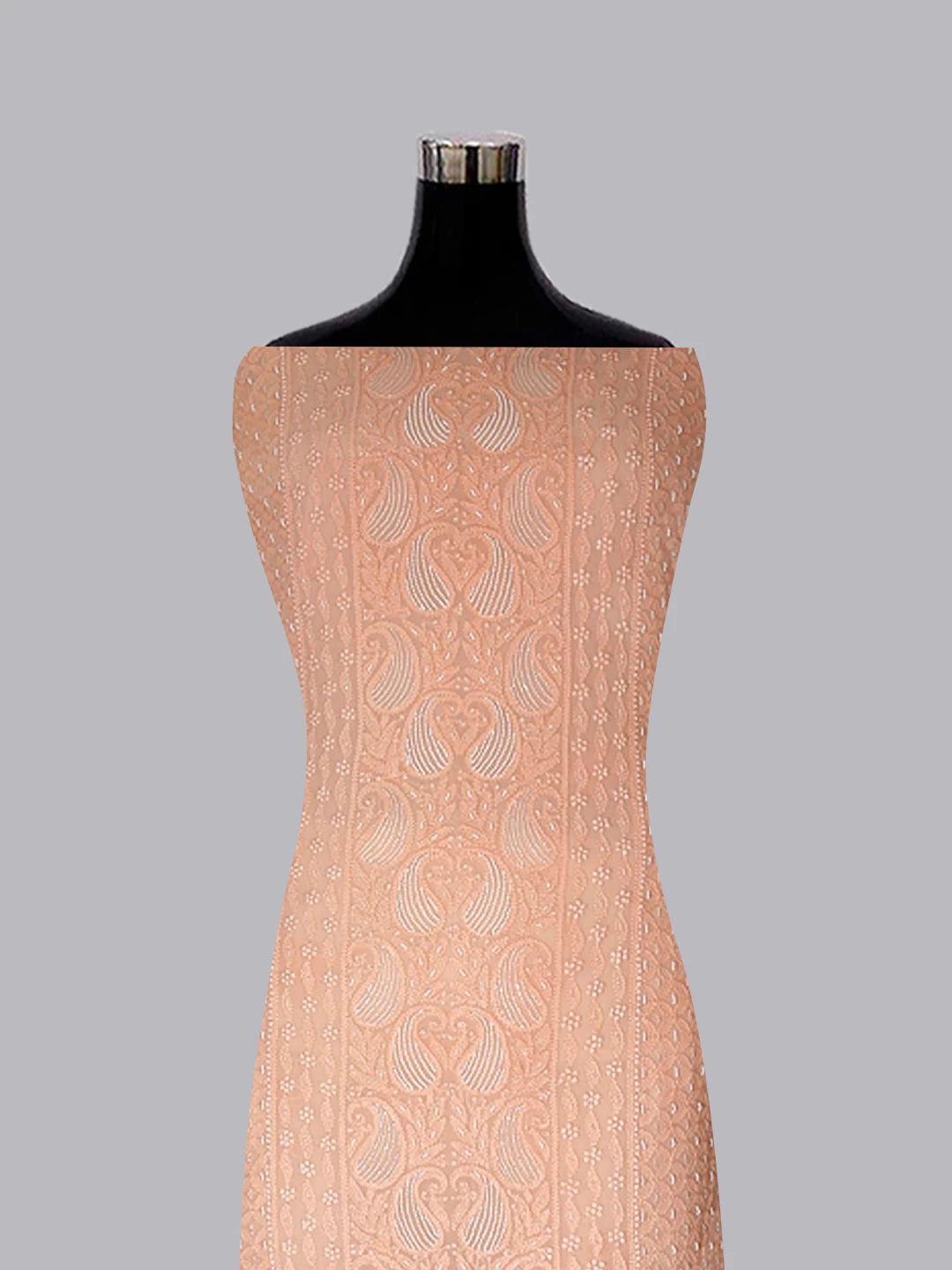 Ada Hand Embroidered Peach Viscose Georgette Lucknowi Chikankari Unstitched Kurta Dupatta Set With Pearl Work 01A413387