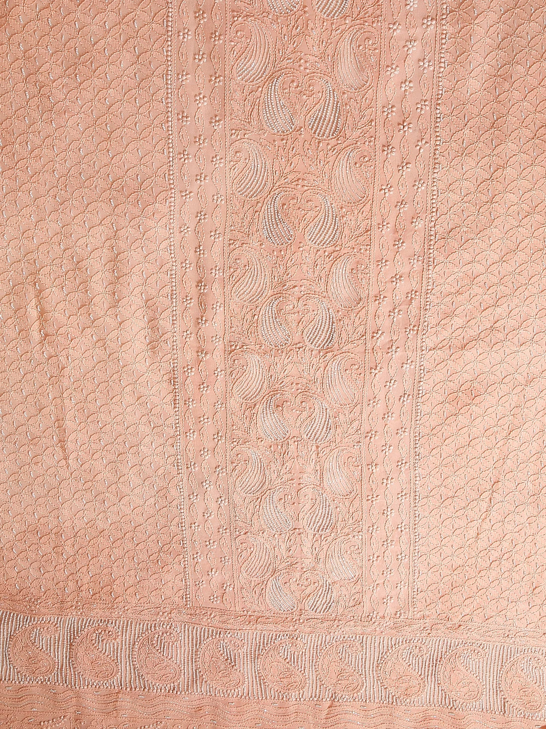 Ada Hand Embroidered Peach Viscose Georgette Lucknowi Chikankari Unstitched Kurta Dupatta Set With Pearl Work 01A413387