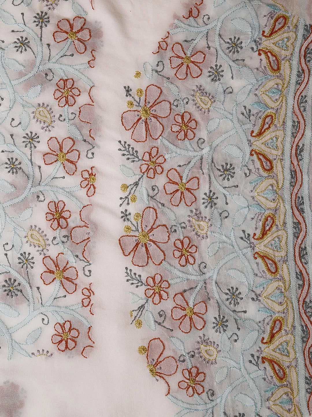 Ada Hand Embroidered Off White Pure Georgette Lucknowi Chikankari Saree With Blouse 01A330768