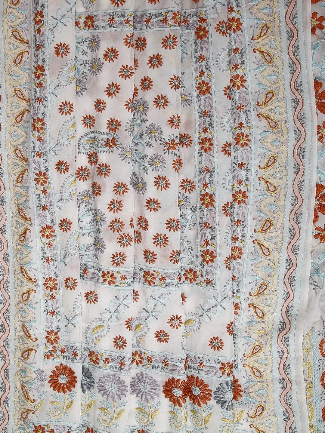 Ada Hand Embroidered Off White Pure Georgette Lucknowi Chikankari Saree With Blouse 01A330768