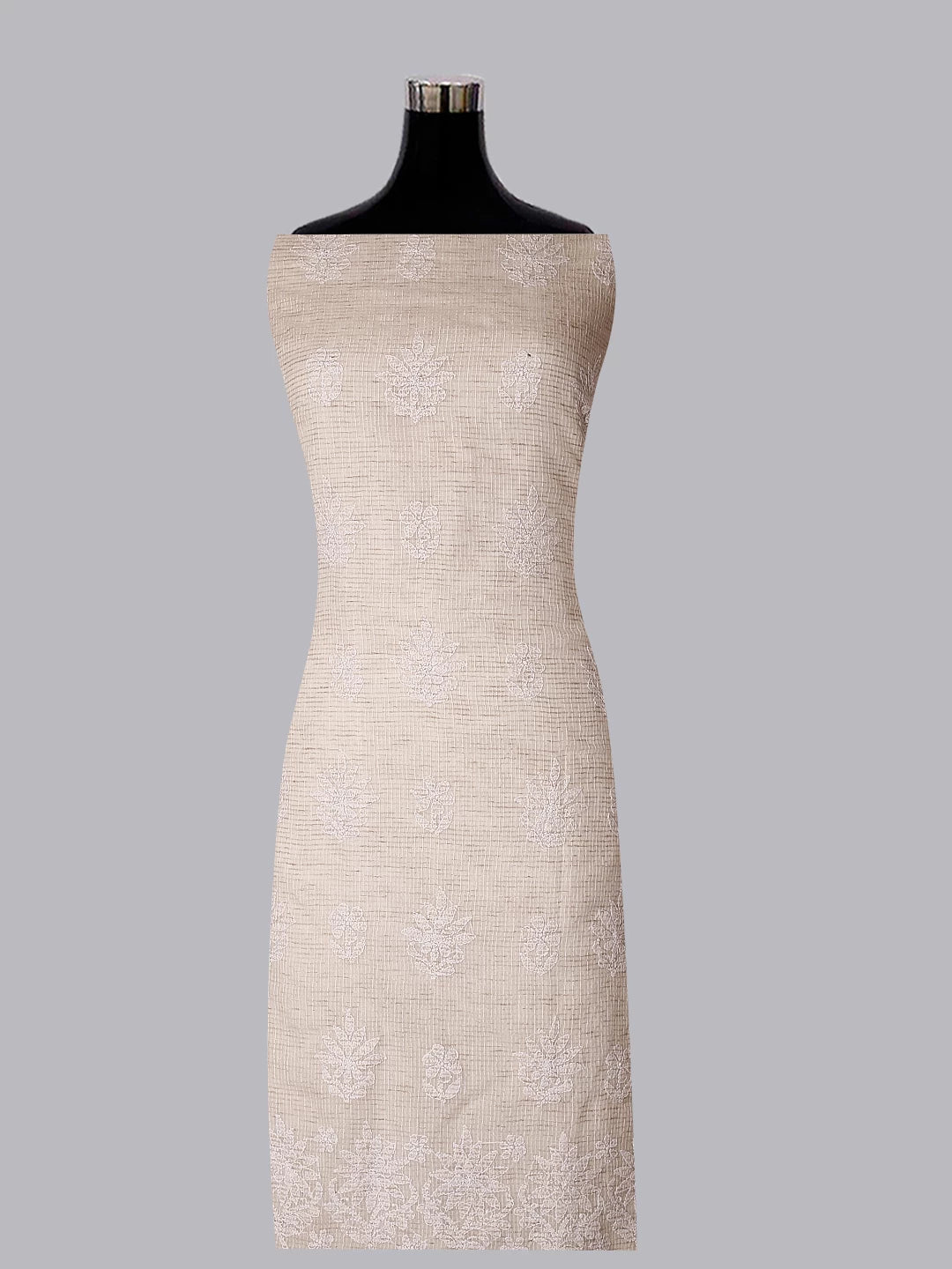 Ada Hand Embroidered Oat Fawn Kota Chanderi Lucknowi Chikankari Unstitched Kurta Dupatta Set 01A435943