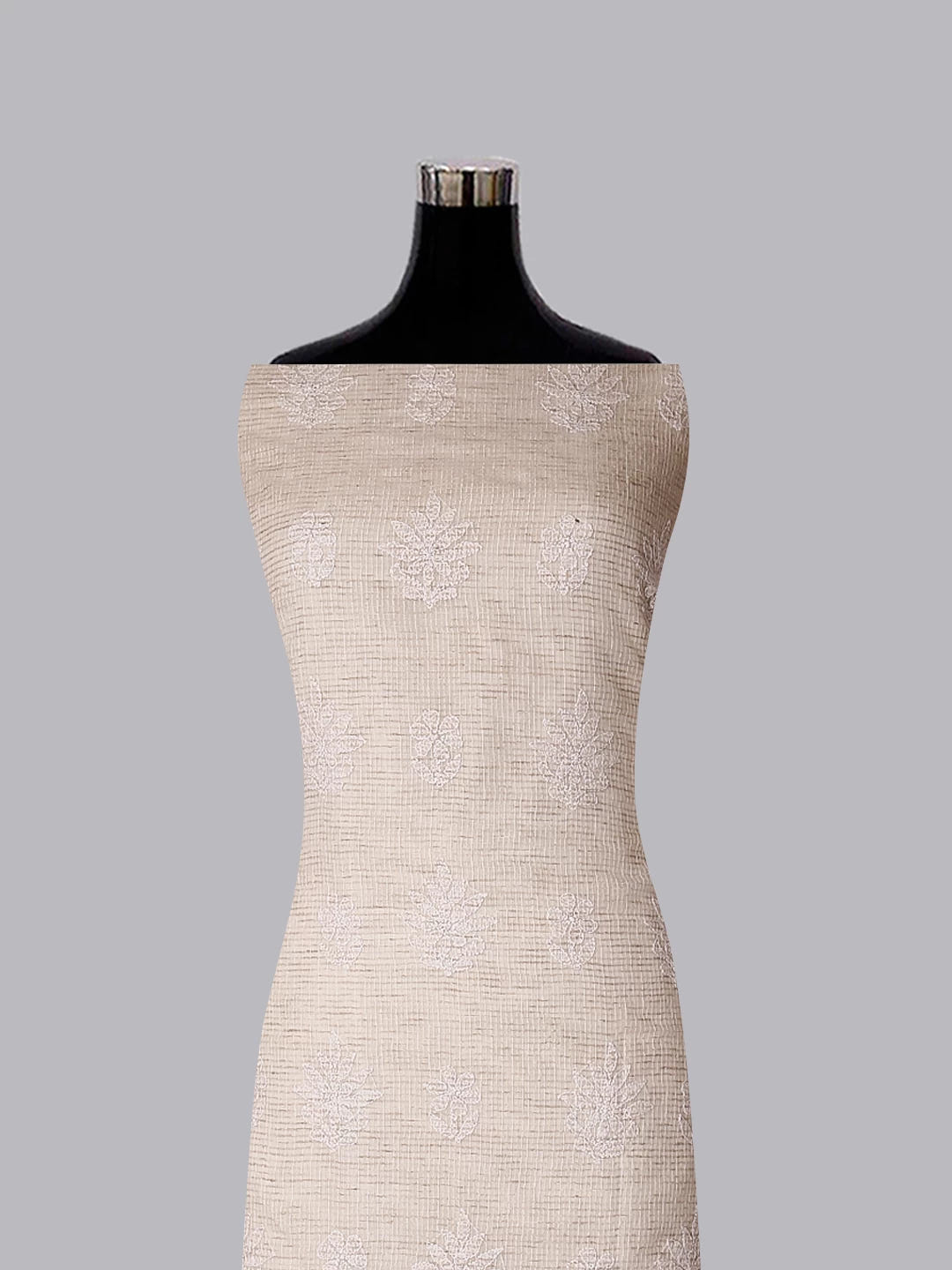 Ada Hand Embroidered Oat Fawn Kota Chanderi Lucknowi Chikankari Unstitched Kurta Dupatta Set 01A435943