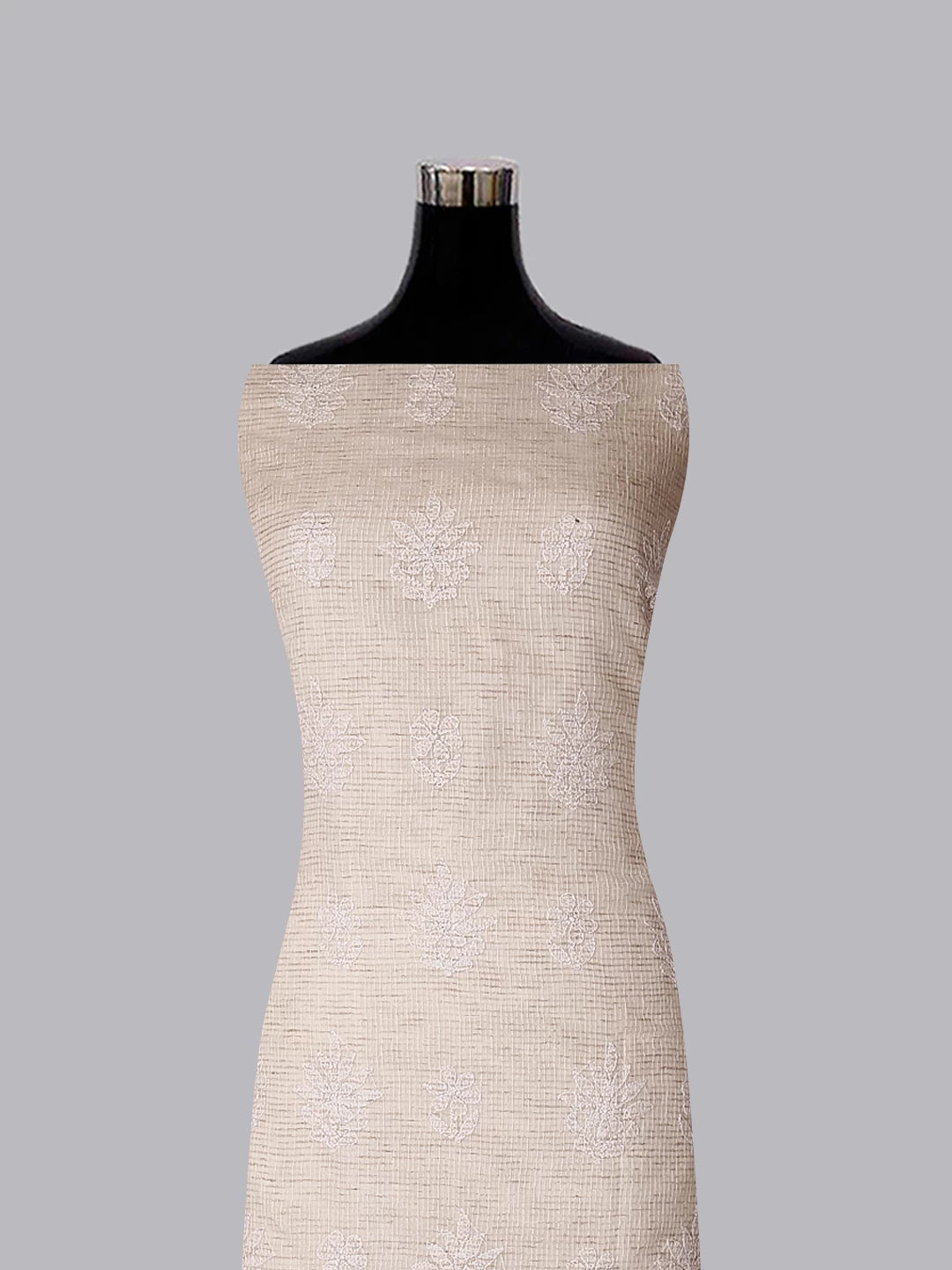 Ada Hand Embroidered Oat Fawn Kota Chanderi Lucknowi Chikankari Unstitched Kurta Dupatta Set 01A435943